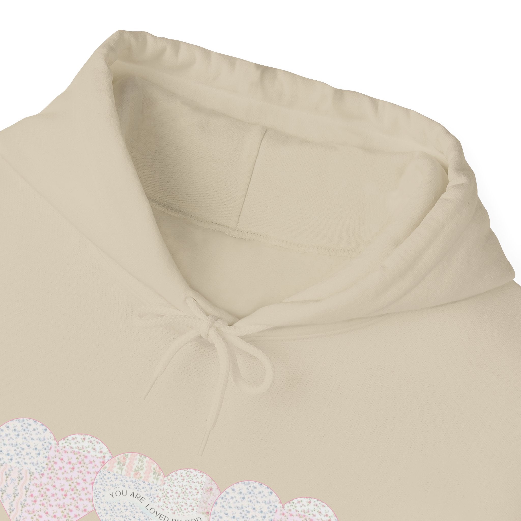 You Are Loved By God Heartfelt Hoodie with Patchwork Hearts Design