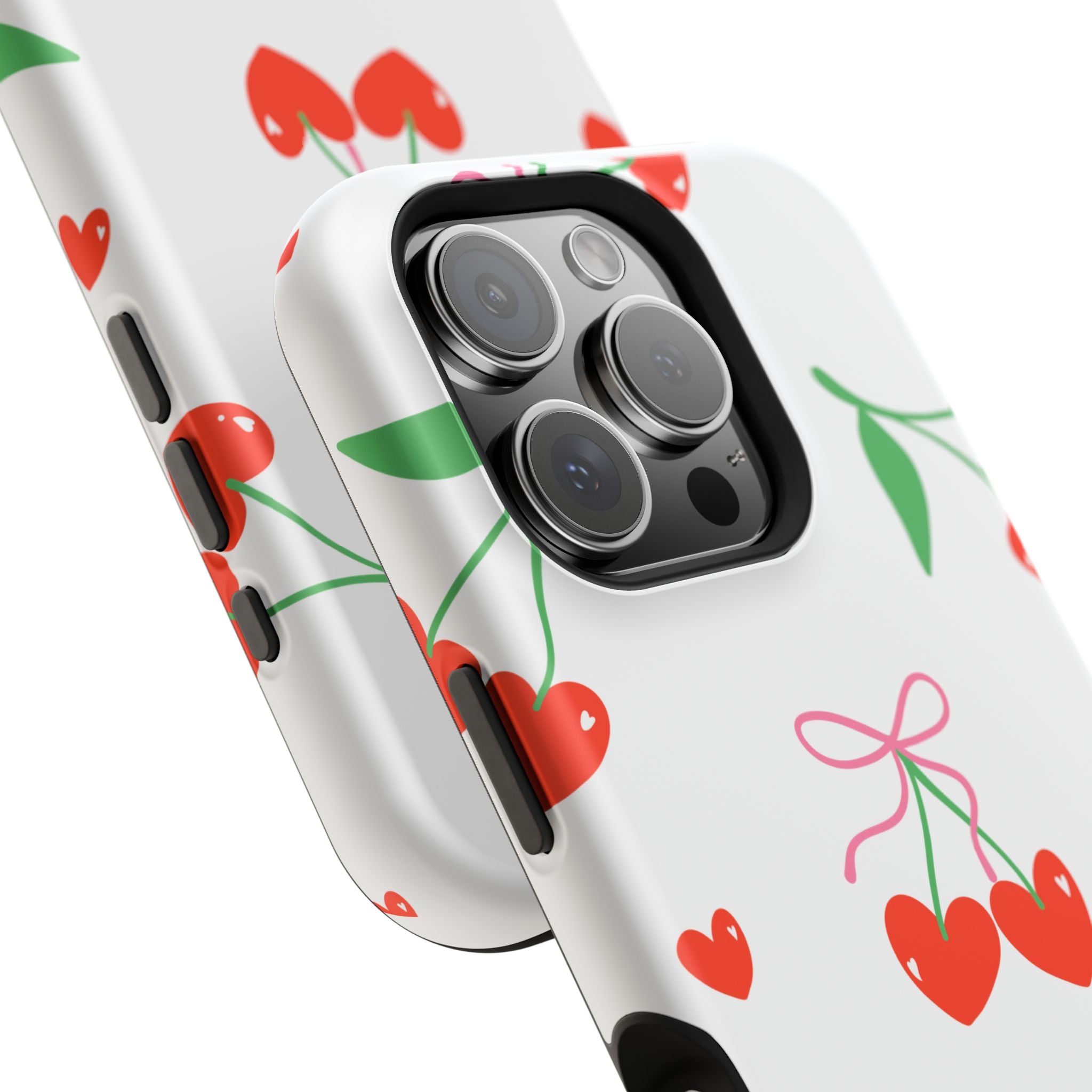 Customizable: Cherry Heart Impact-Resistant Phone Case