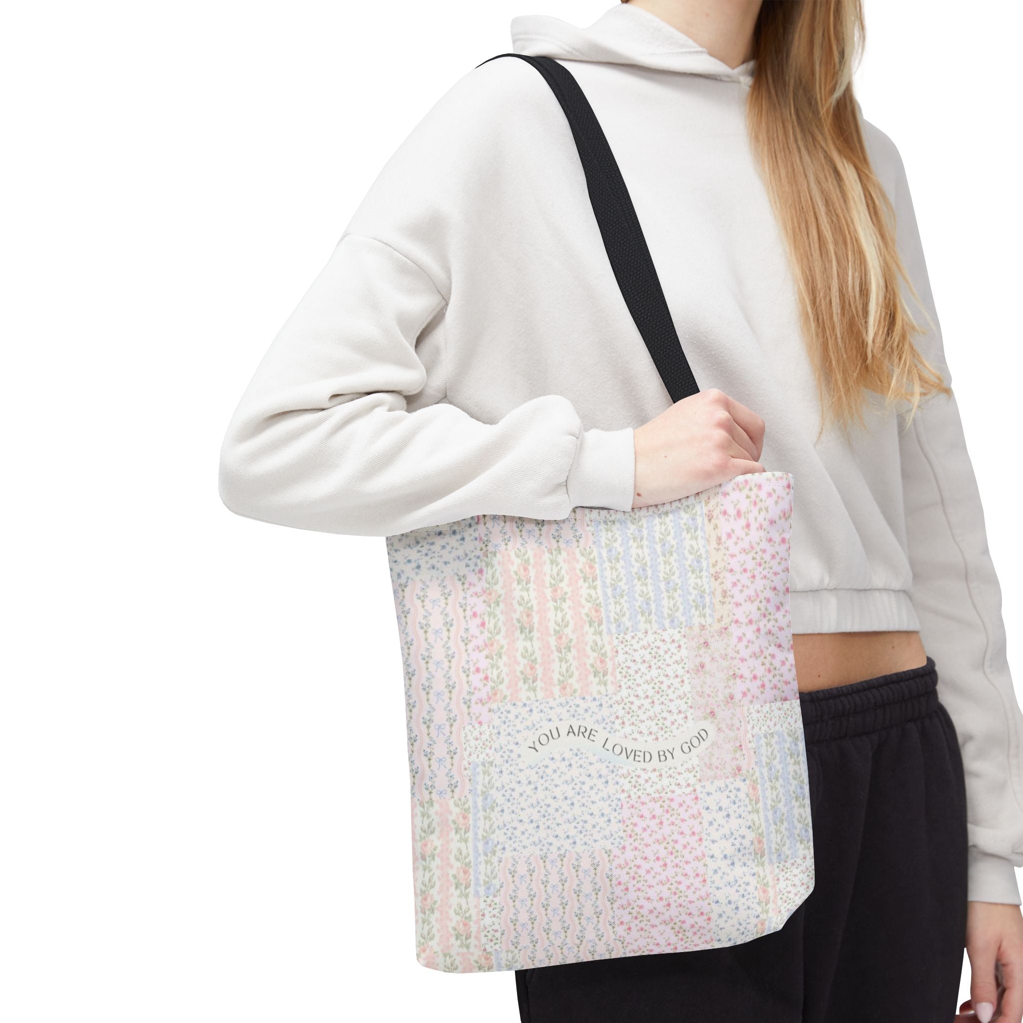 Spiritual Tote Bag with Floral Design, Inspirational Gift for Women, Church Bag, Eco-Friendly Shoulder Tote, Everyday Use