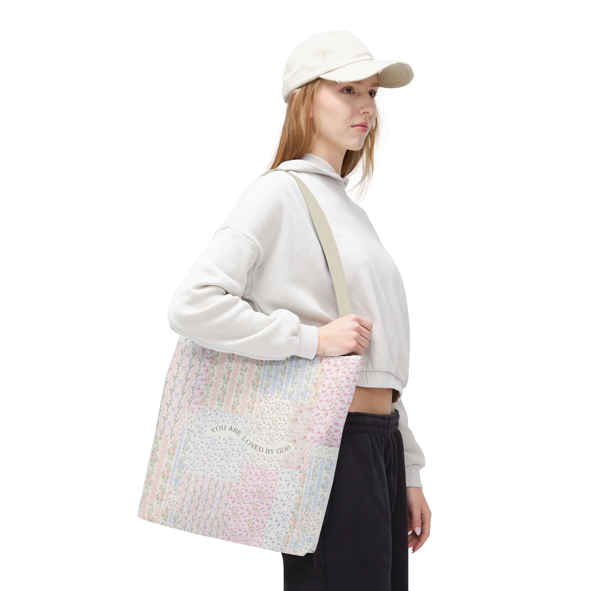 Spiritual Tote Bag with Floral Design, Inspirational Gift for Women, Church Bag, Eco-Friendly Shoulder Tote, Everyday Use