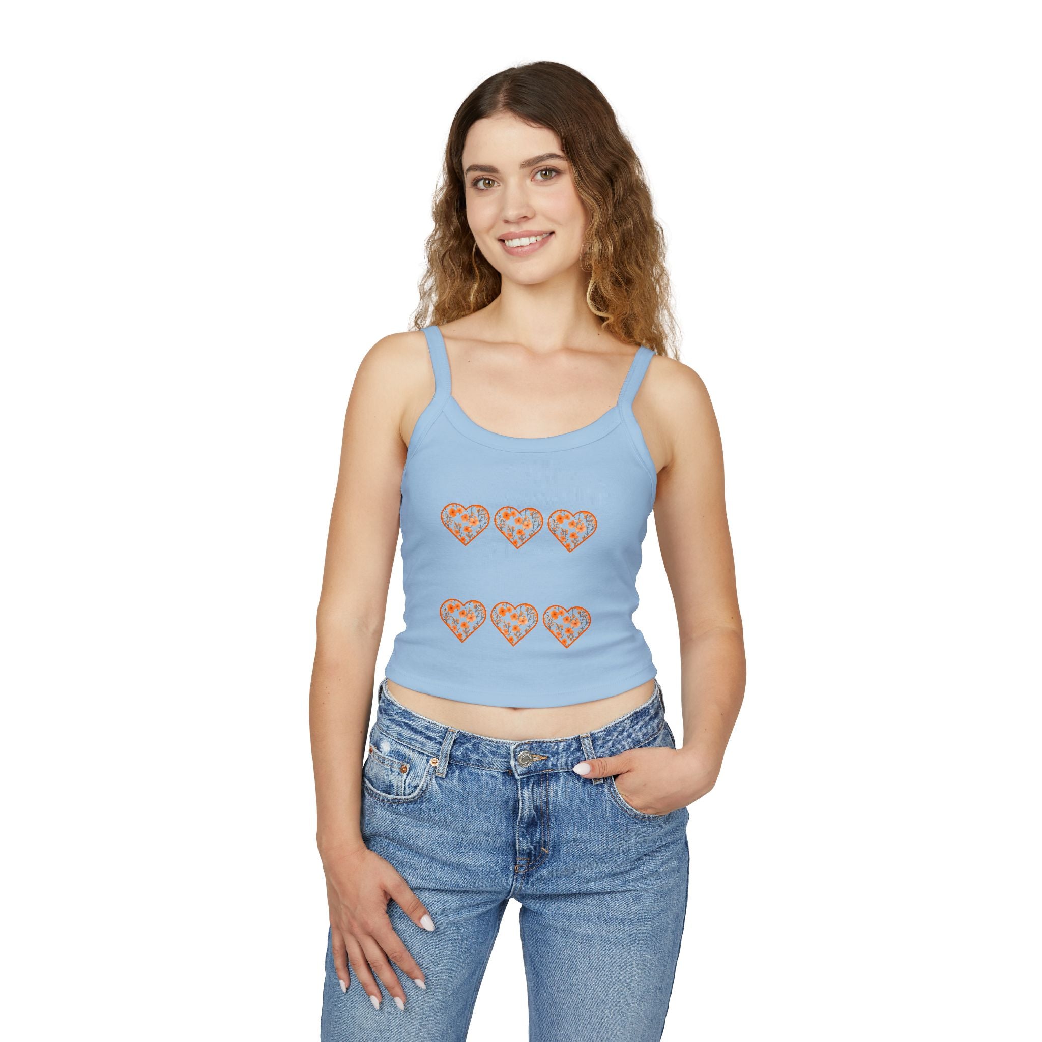 CUSTOMIZABLE: Orange Floral Heart Spaghetti Strap Tank Top