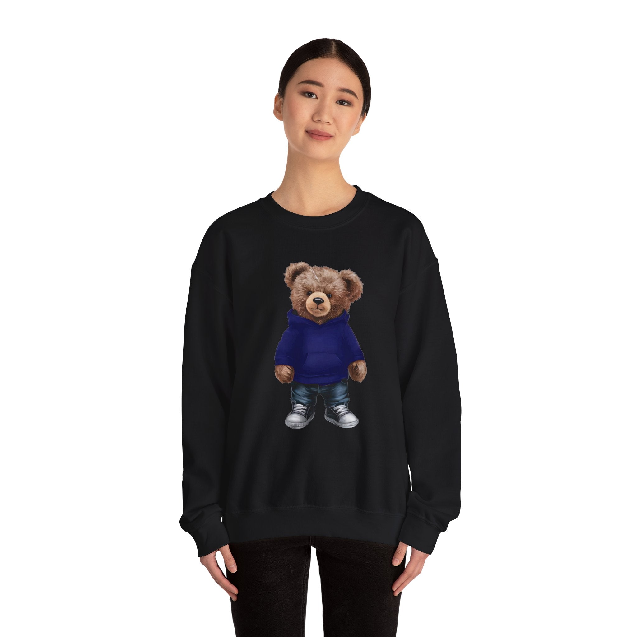 CUSTOMIZABLE Bear with Blue Hoodie Crewneck Sweatshirt | Perfect for Casual Days, Gift for Bear Lovers, Comfy Layer, Unisex Fashion, Cute Wardrobe Staple