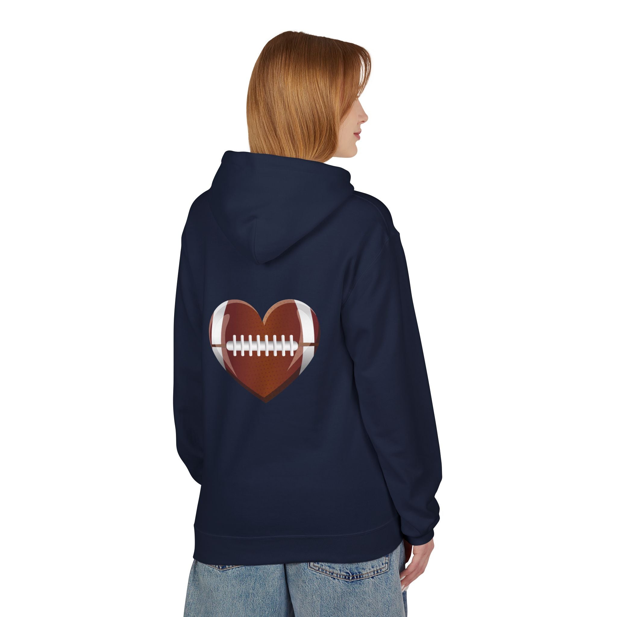 Football Heart Hoodie - Midweight Fleece Sweatshirt for Sports Fans, Gift for Holidays, Game Day Apparel, Cozy and Casual