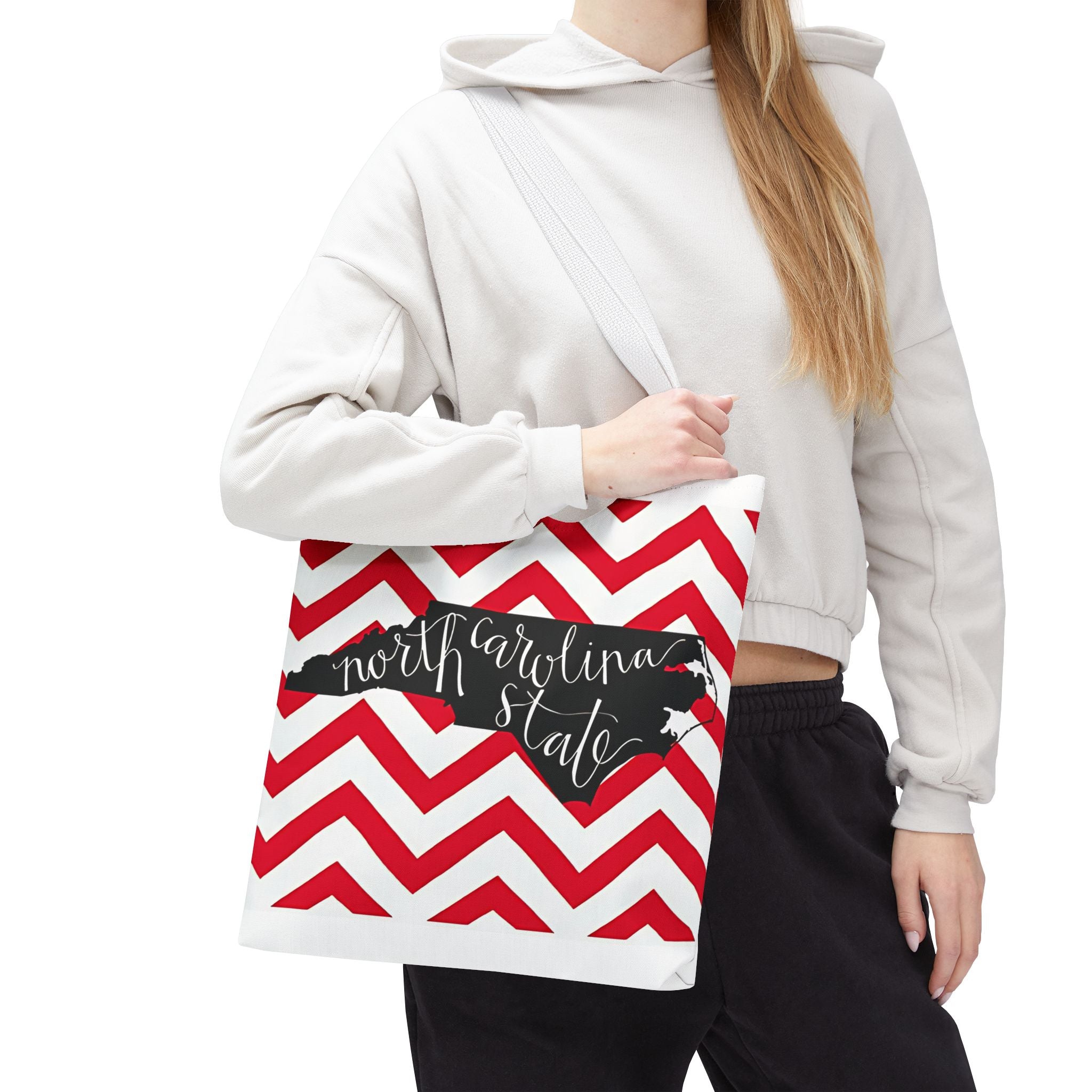 North Carolina Tote Bag, Stylish Chevron Pattern, Beach Essentials, Reusable Grocery Bag, Gift for Travelers, Southern Charm