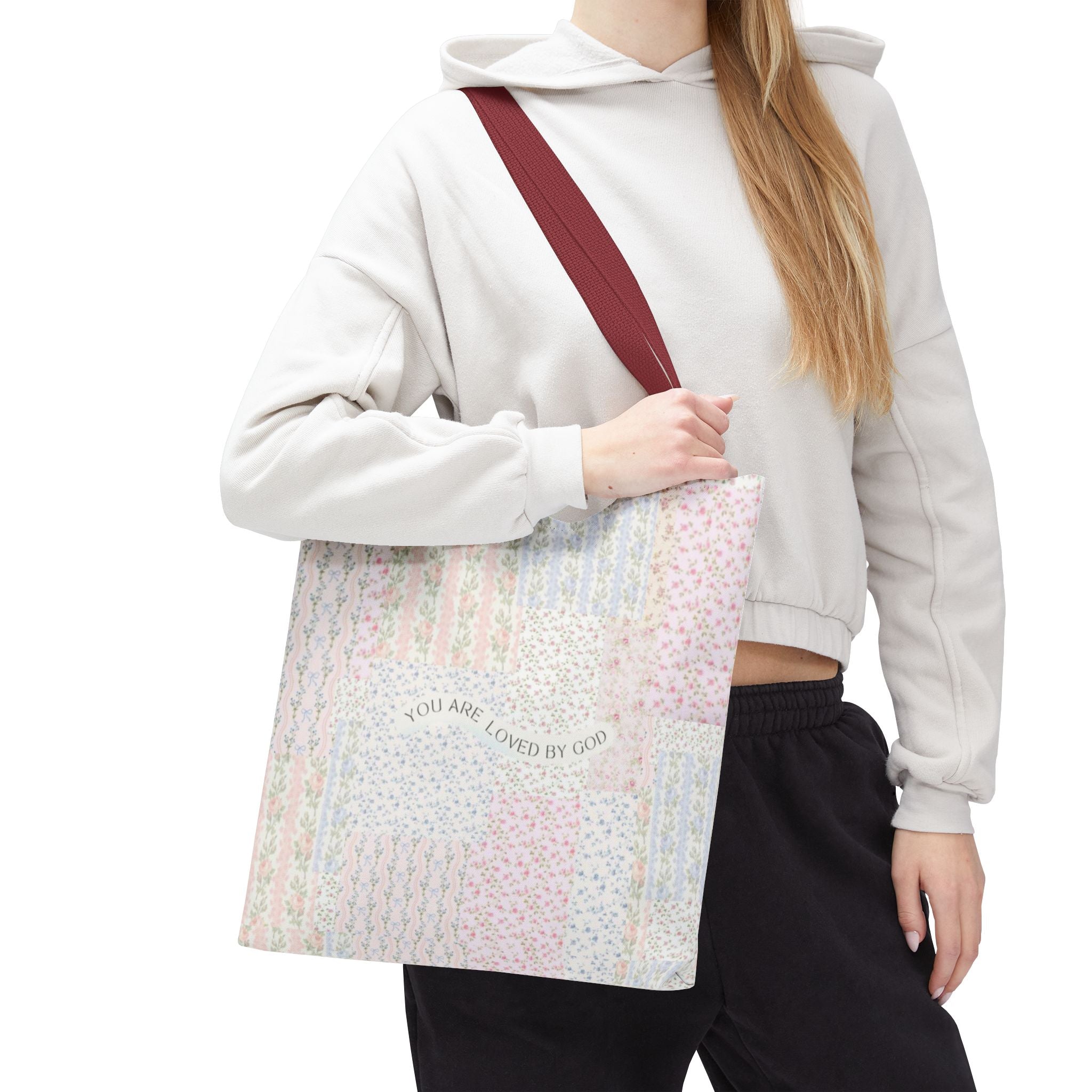 Spiritual Tote Bag with Floral Design, Inspirational Gift for Women, Church Bag, Eco-Friendly Shoulder Tote, Everyday Use