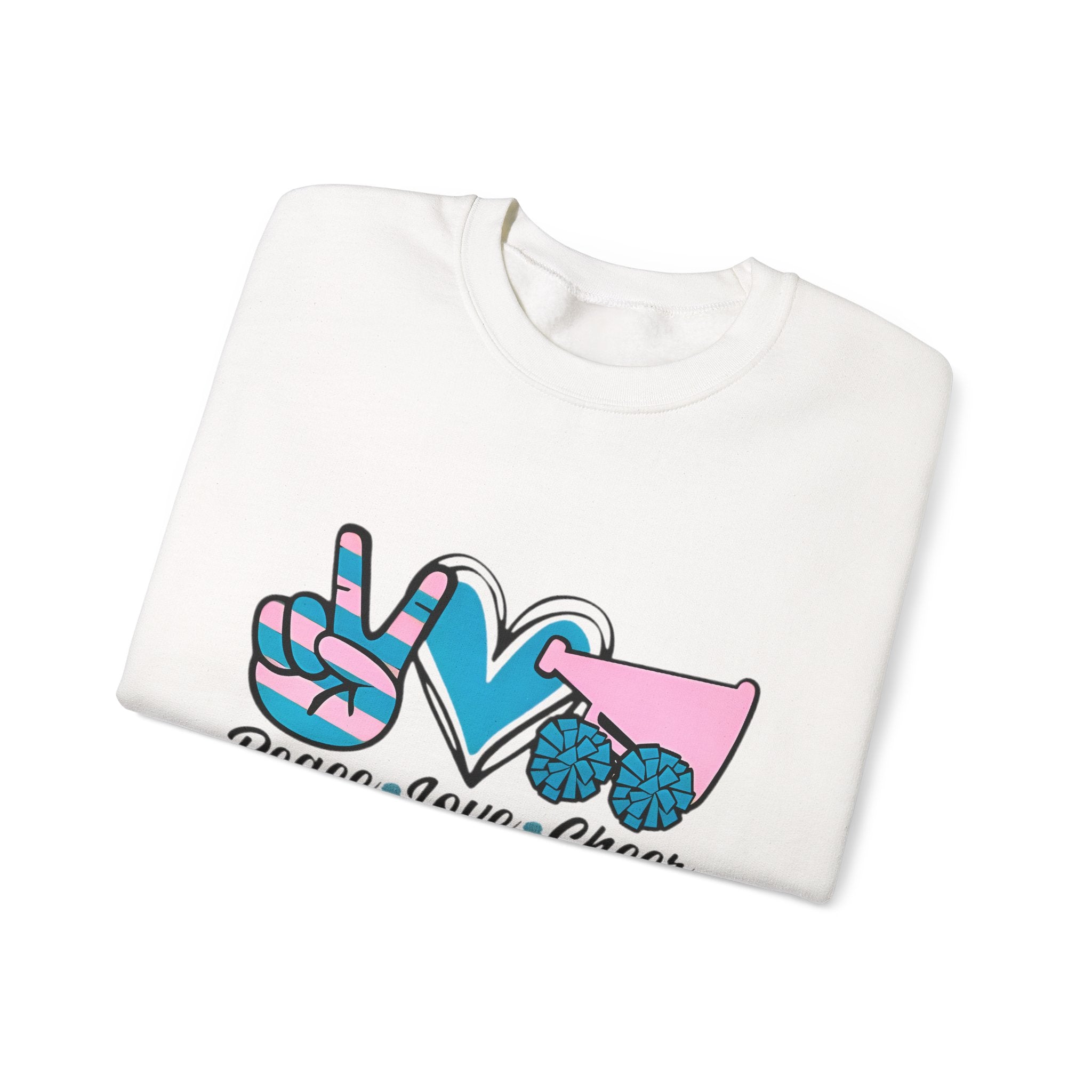 Peace Love Cheer Crewneck Sweatshirt for Cheerleaders, Cozy Sweatshirt, Sports Apparel, Gift for Cheer Team, Team Spirit Clothing