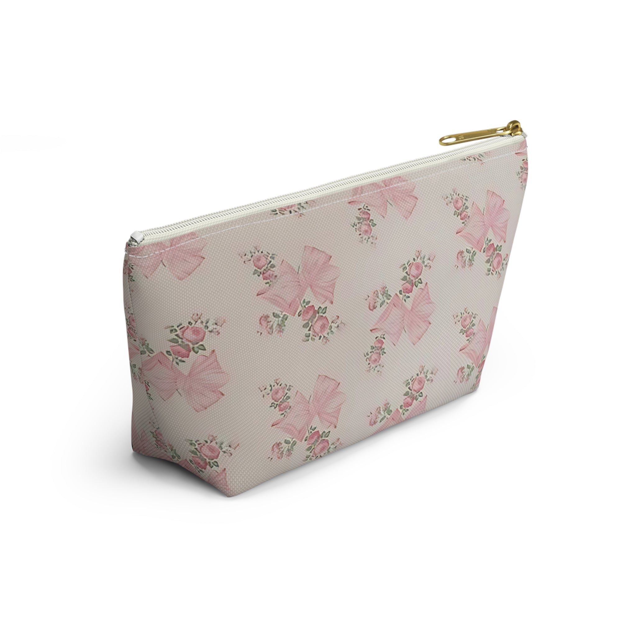 Floral Bow Accessory Pouch - Cute Makeup Bag, Gift Idea for Her, Wedding Favors, Travel Organizer, Floral Storage