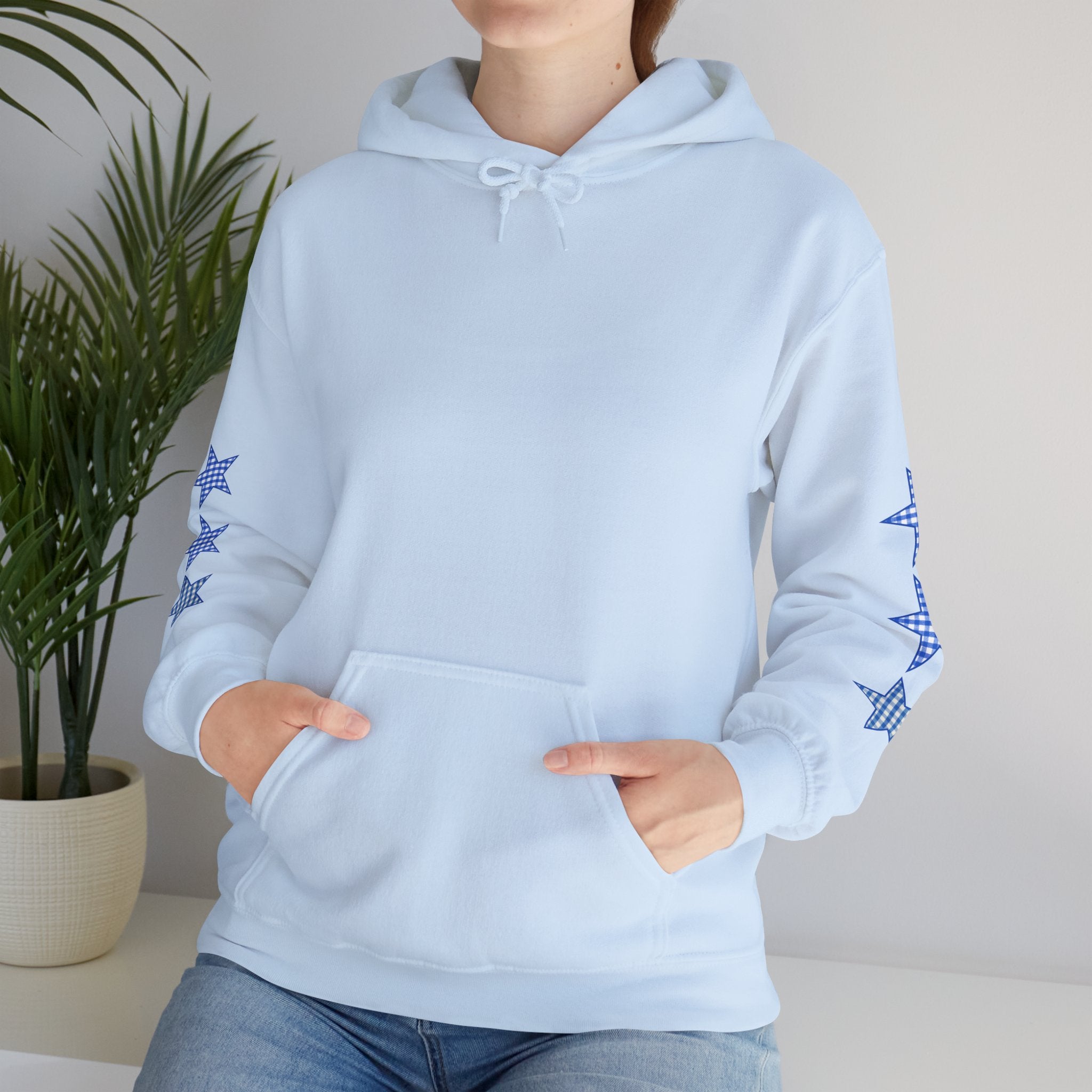 Customizable Tri-Star Blue Gingham Hoodie
