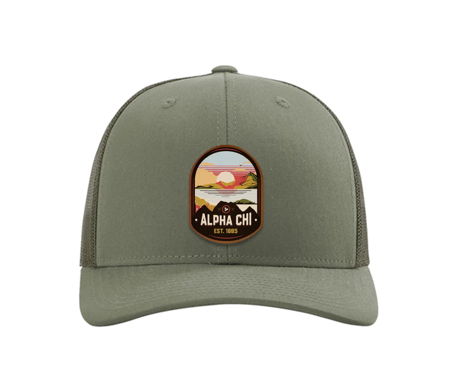 Alpha Chi Omega Richardson 112 UV Print Leatherette Patch Trucker Hat - Ventura