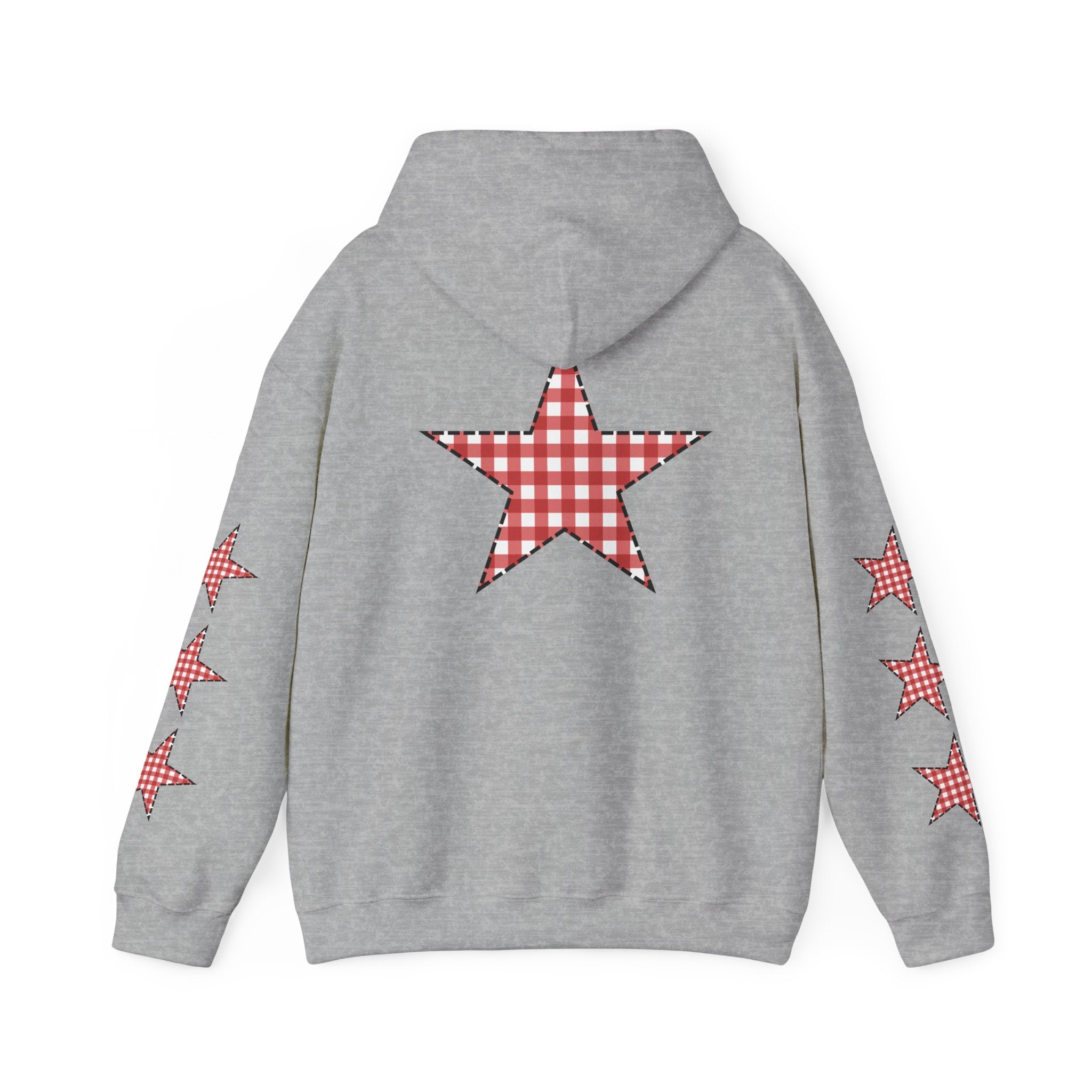 Red Gingham Star Hoodie, Cozy Winter Sweatshirt, Casual Unisex Outerwear, Perfect Gift for Birthdays, Holidays, and Trendy Outfits