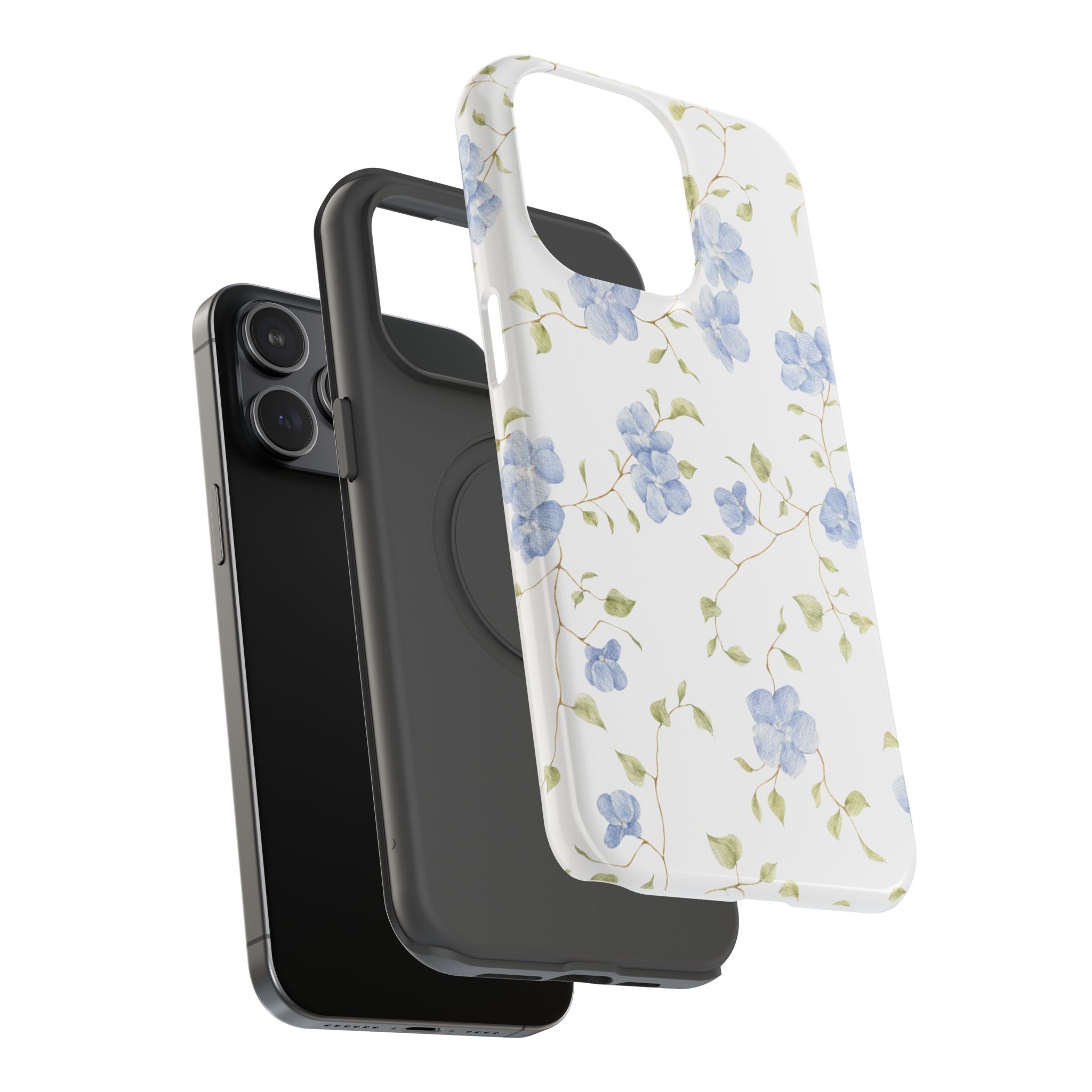 Customizable: Blue Floral Impact-Resistant Phone Case