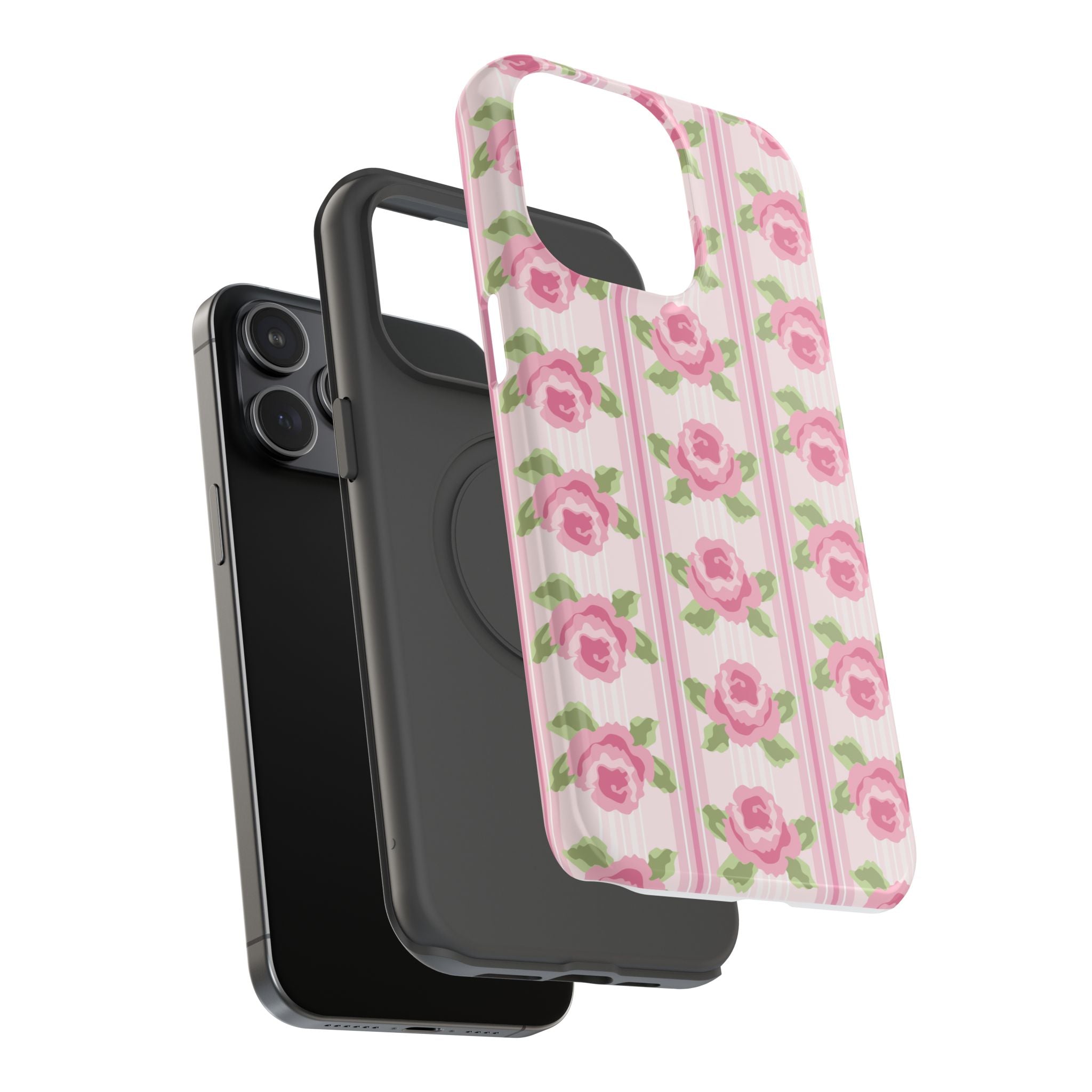 Customizable: Floral Impact-Resistant Phone Case, Pink Rose Pattern