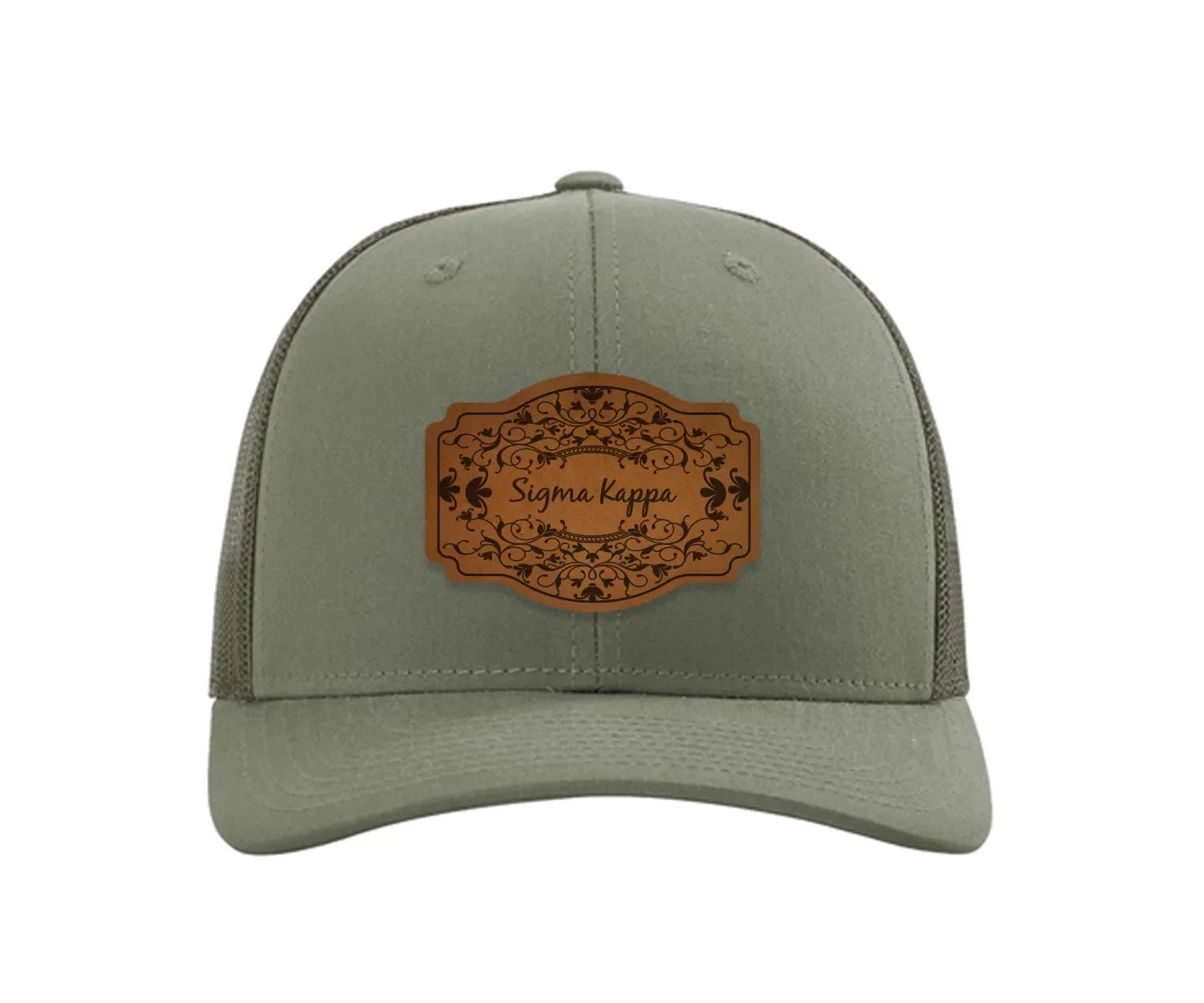 Sigma Kappa Richardson 112 Leatherette Patch Trucker Hat - Scroll