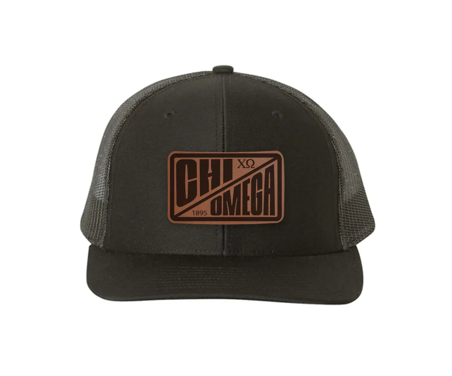 Chi Omega Richardson 112 Leatherette Patch Trucker Hat - Divide