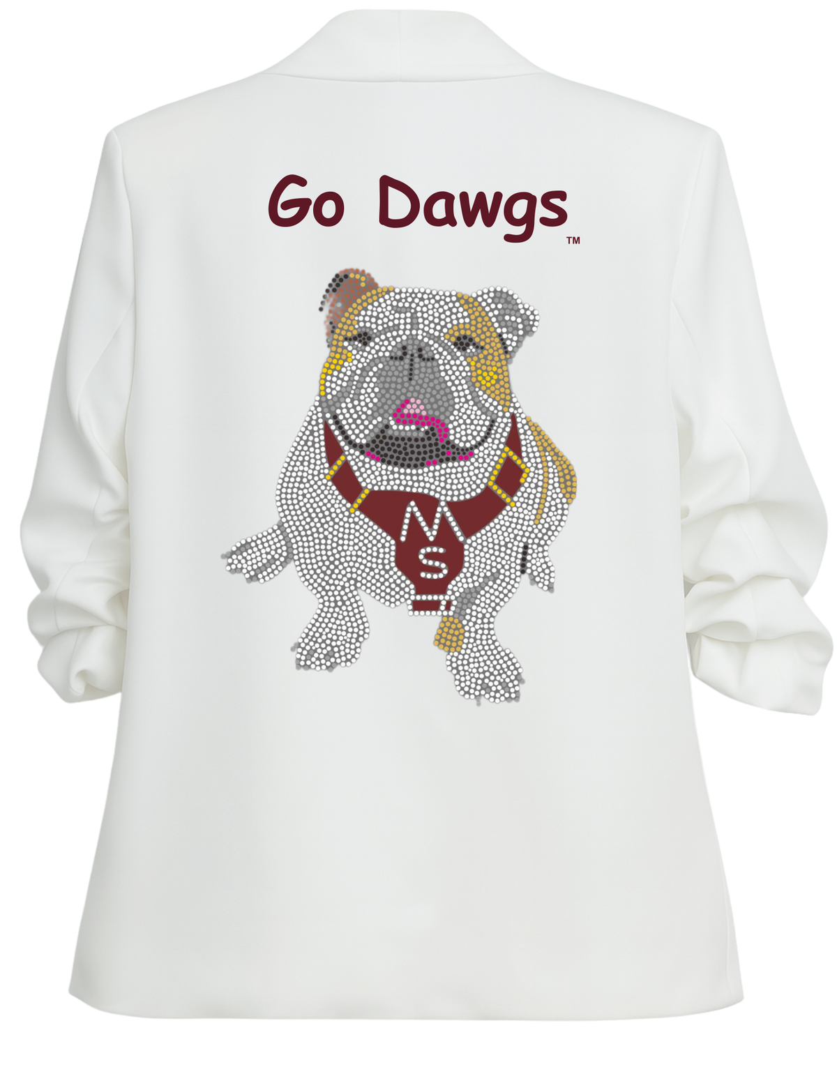 Mississippi State Go Dawgs White Ruched Sleeve Blazer