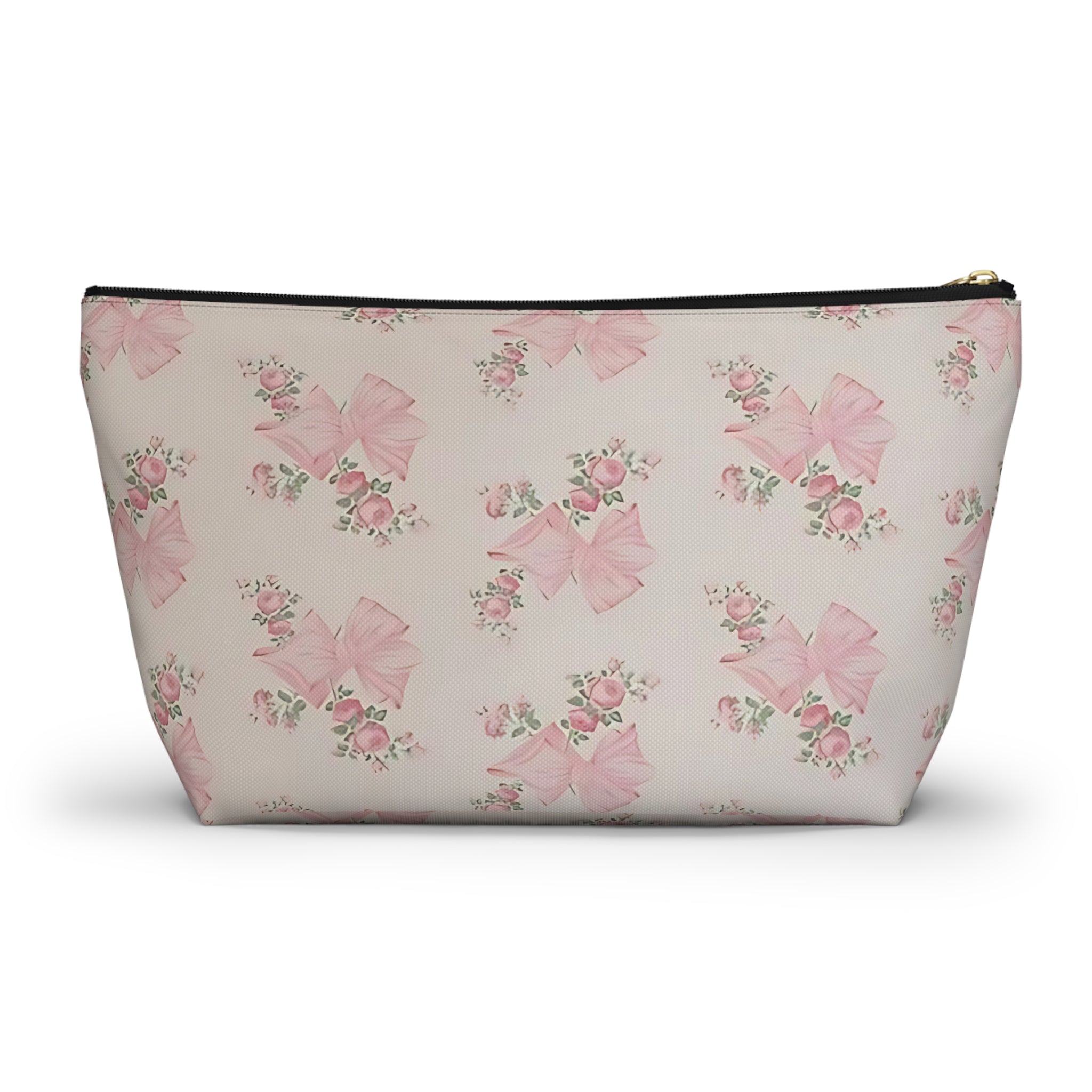 Floral Bow Accessory Pouch - Cute Makeup Bag, Gift Idea for Her, Wedding Favors, Travel Organizer, Floral Storage