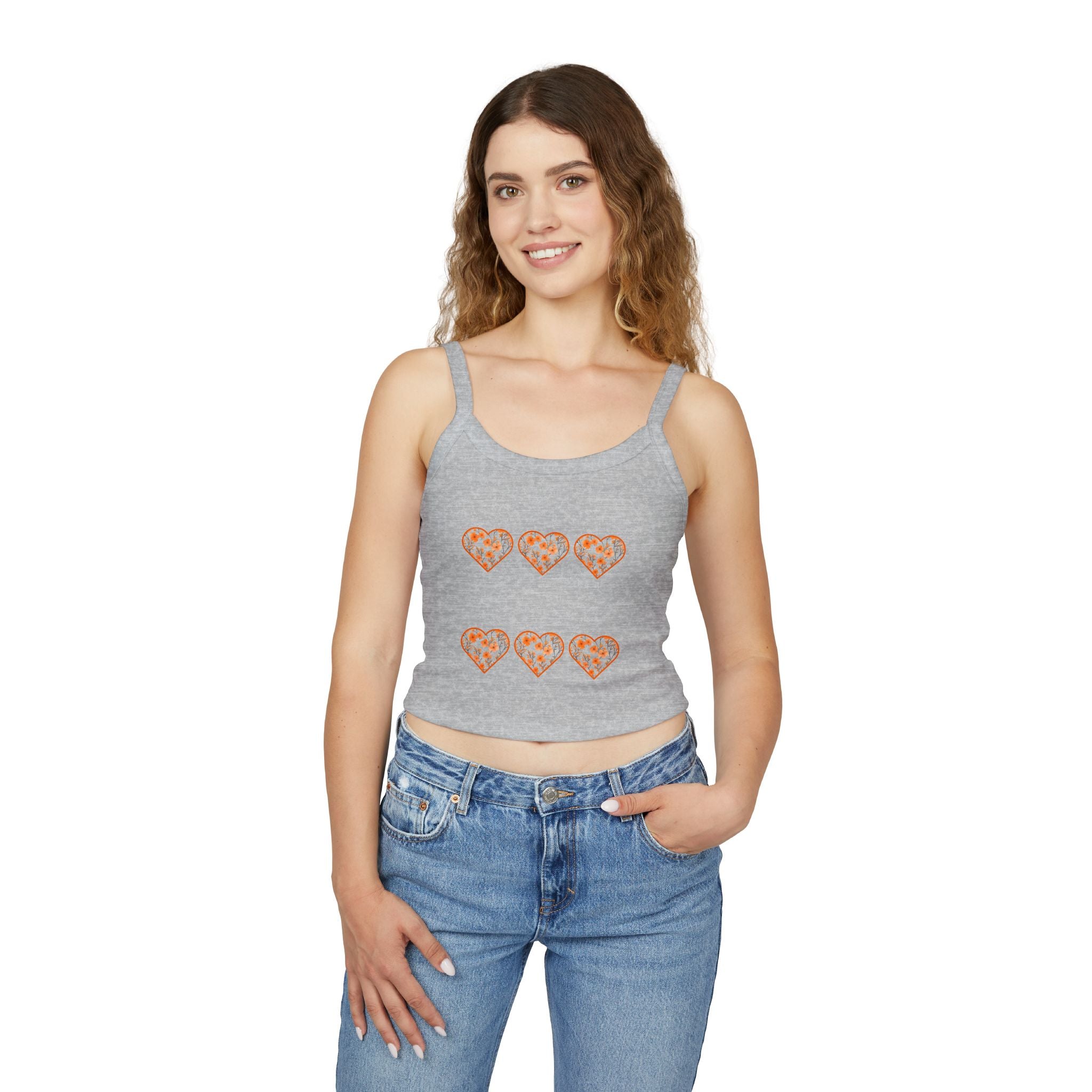 CUSTOMIZABLE: Orange Floral Heart Spaghetti Strap Tank Top