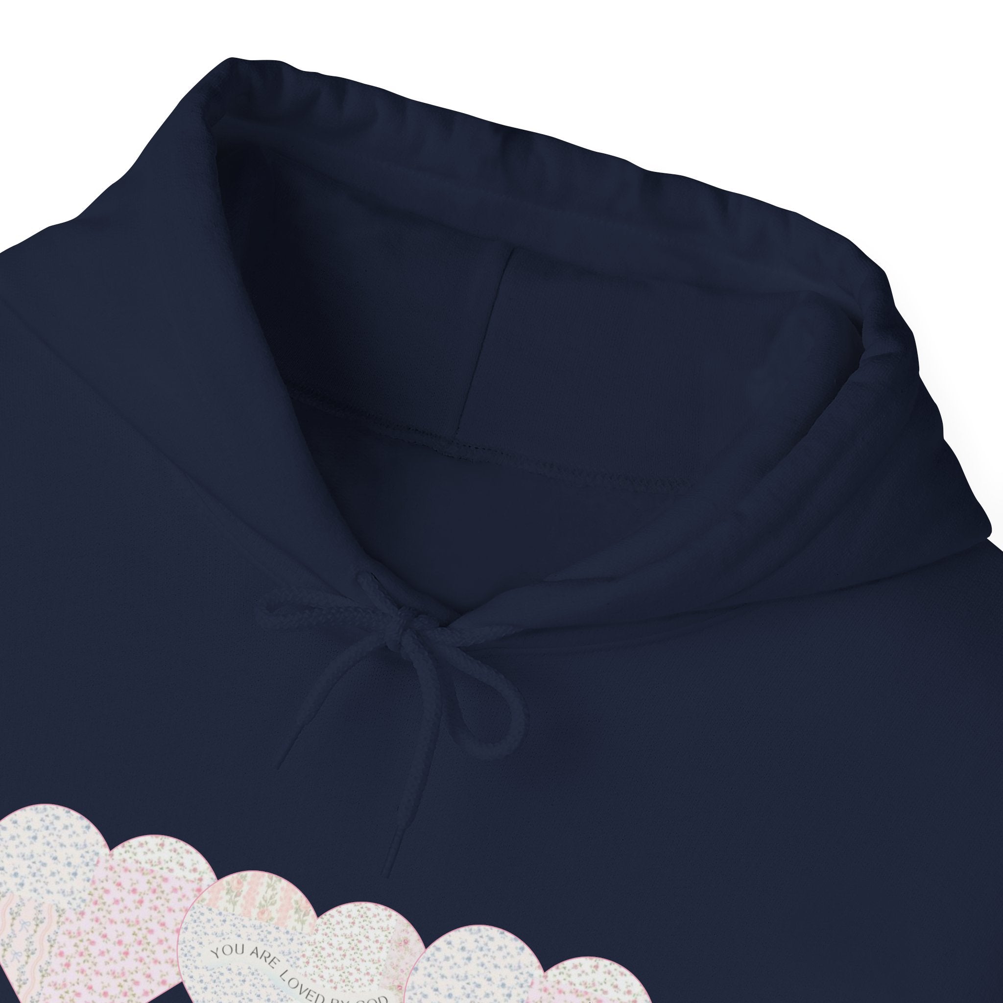 You Are Loved By God Heartfelt Hoodie with Patchwork Hearts Design