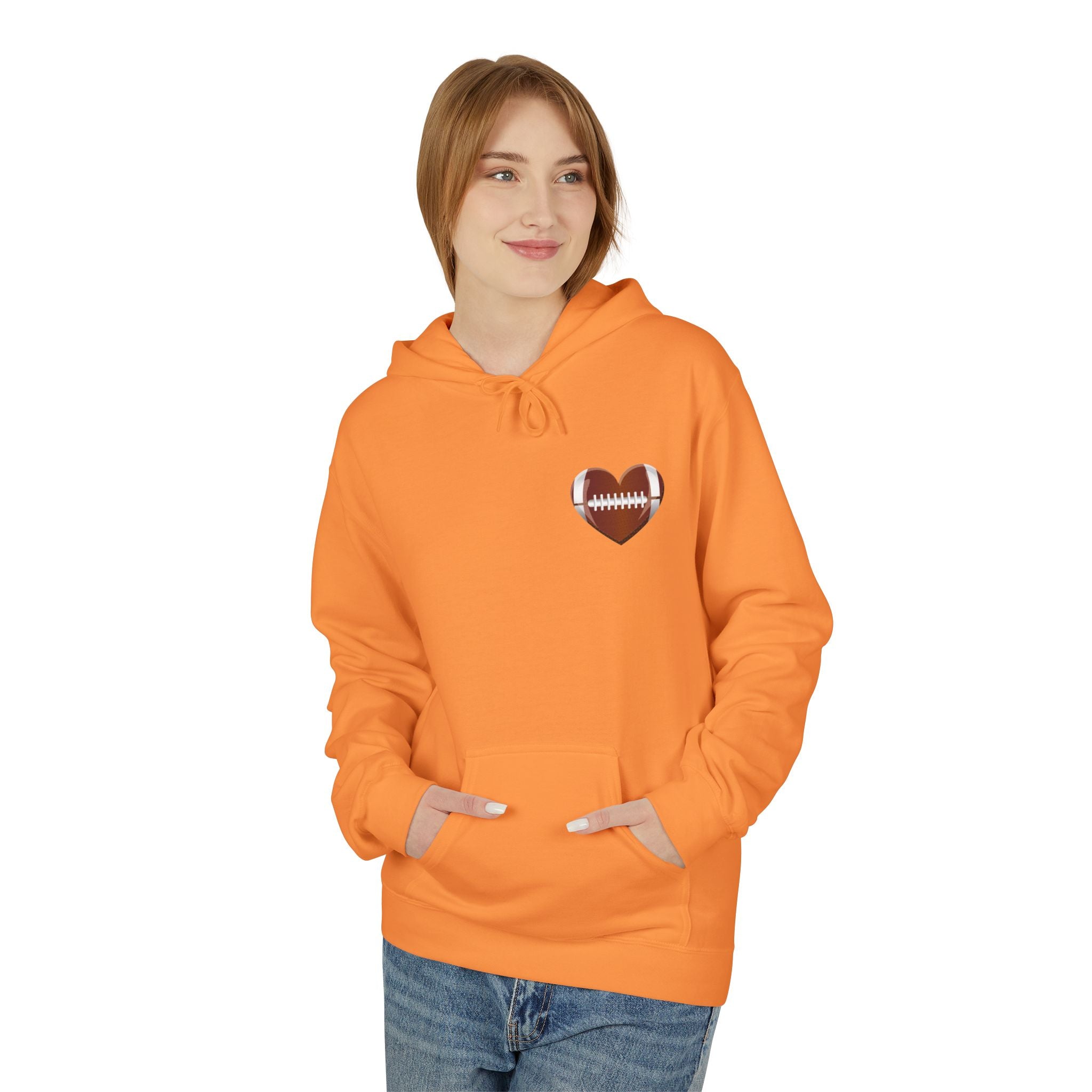 Football Heart Hoodie - Midweight Fleece Sweatshirt for Sports Fans, Gift for Holidays, Game Day Apparel, Cozy and Casual