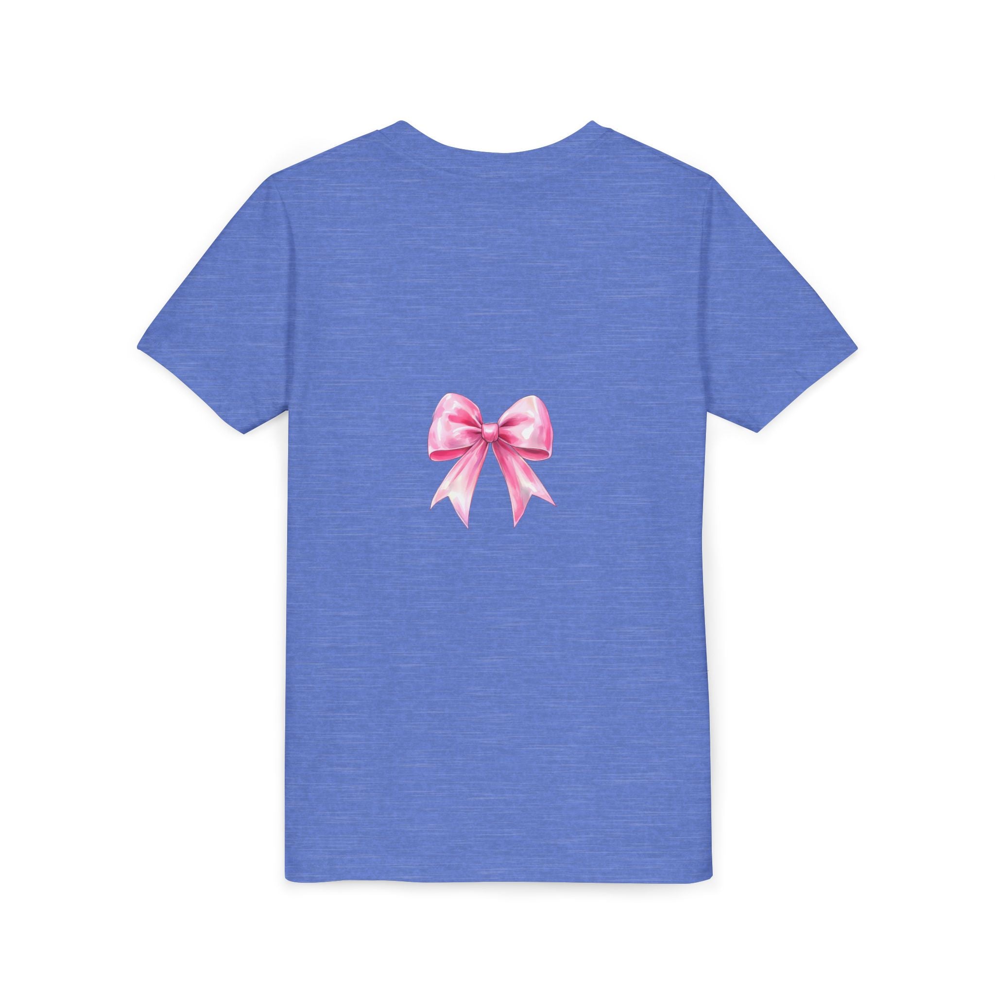 Cheerful Youth Tee with Pink Bow, Perfect for Cheerleading, Birthdays, Parties, Sports Events, and Everyday Wear