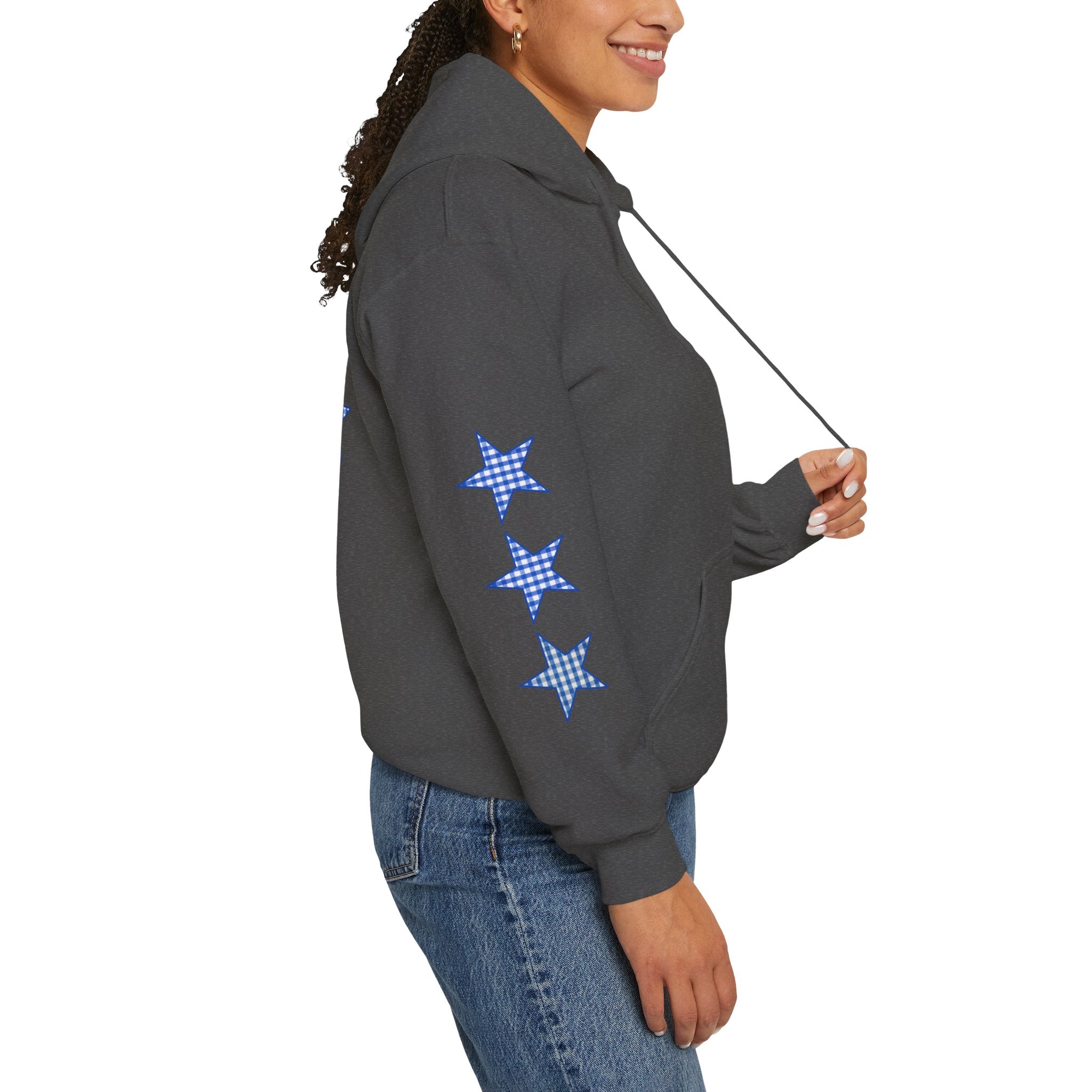 Customizable Tri-Star Blue Gingham Hoodie