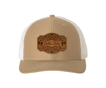 Delta Zeta Richardson 112 Leatherette Patch Trucker Hat - Scroll