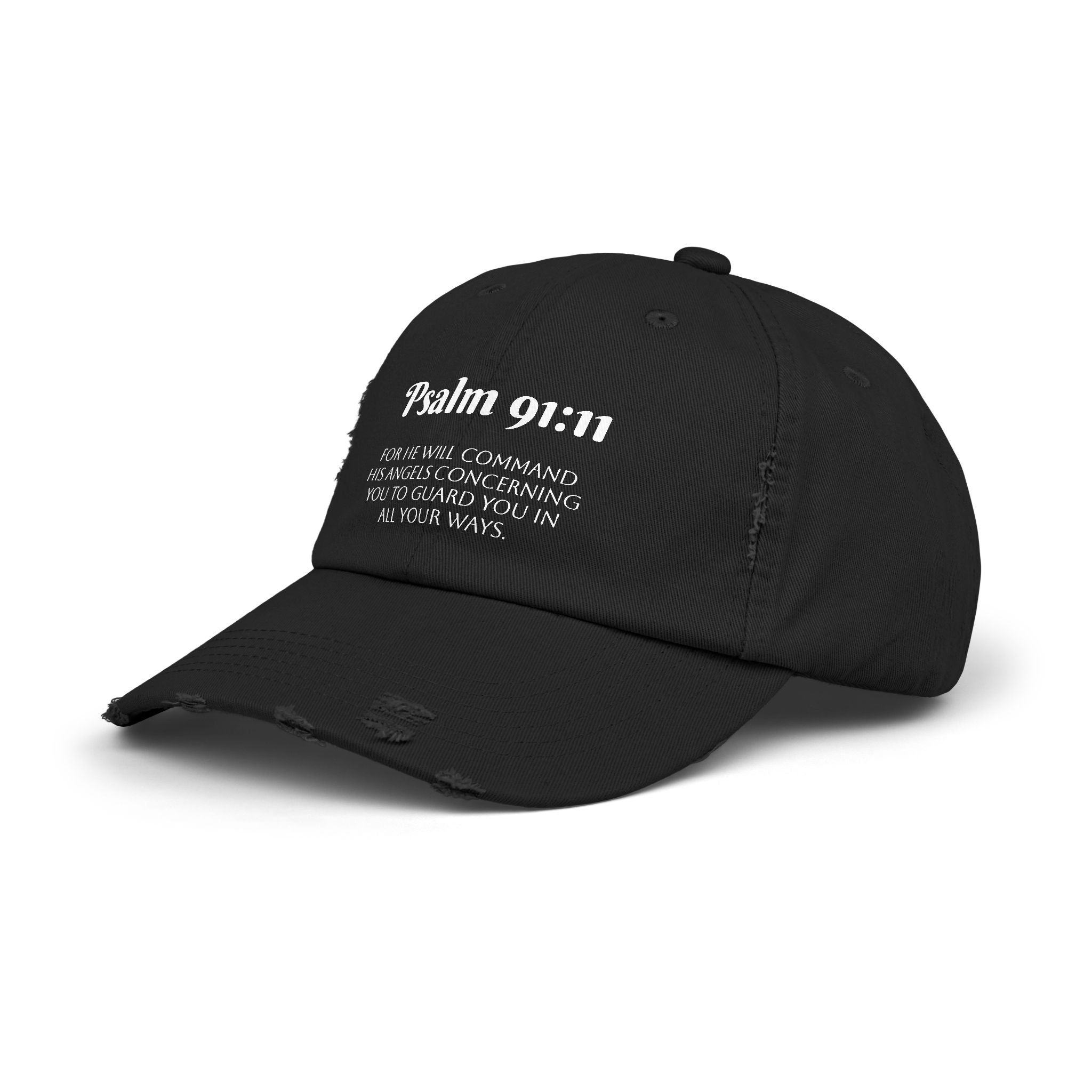 Faith-Inspired Unisex Distressed Cap, Psalm 91:11 Scripture Hat for Daily Wear, Inspirational Gift, Casual Style, Christian Faith
