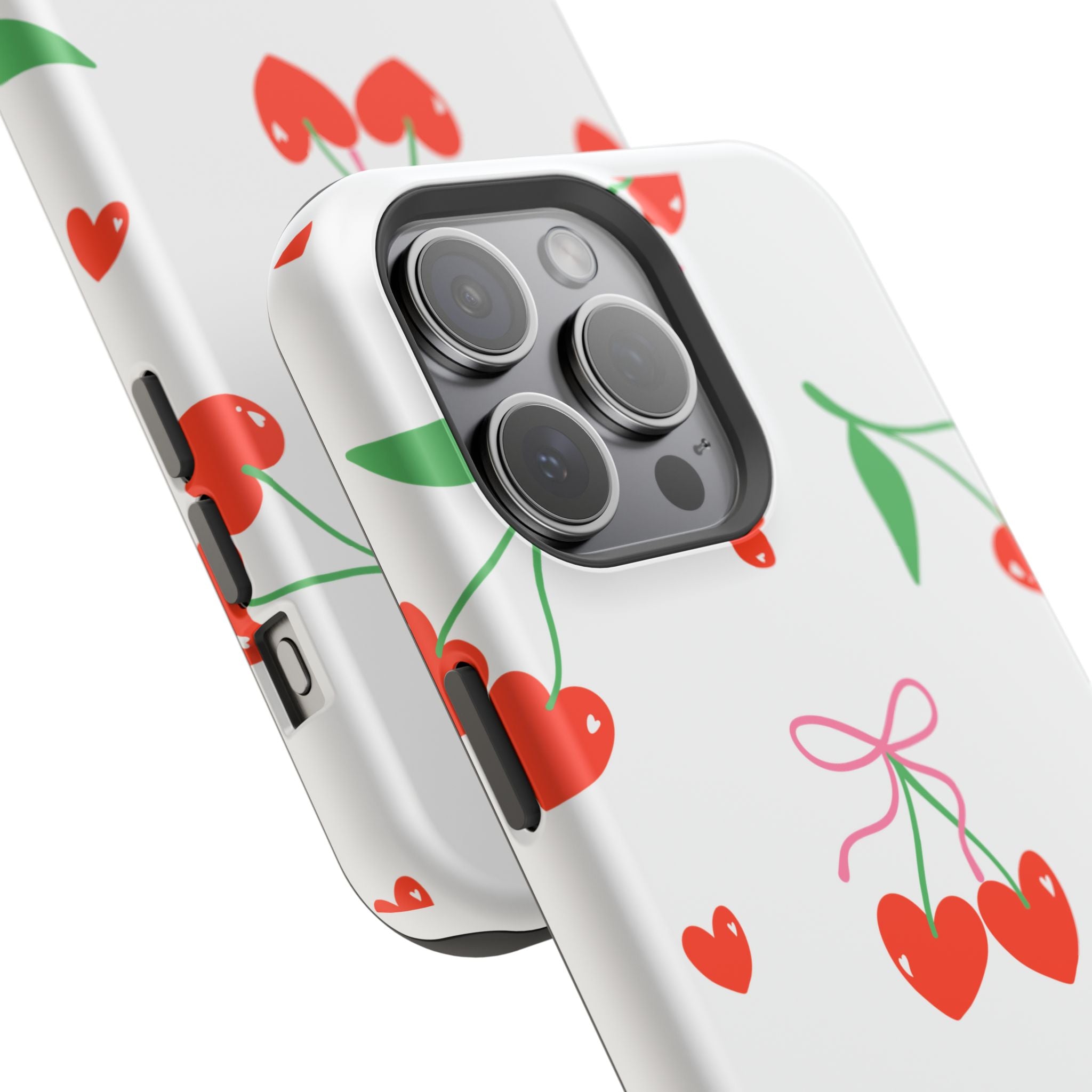 Customizable: Cherry Heart Impact-Resistant Phone Case