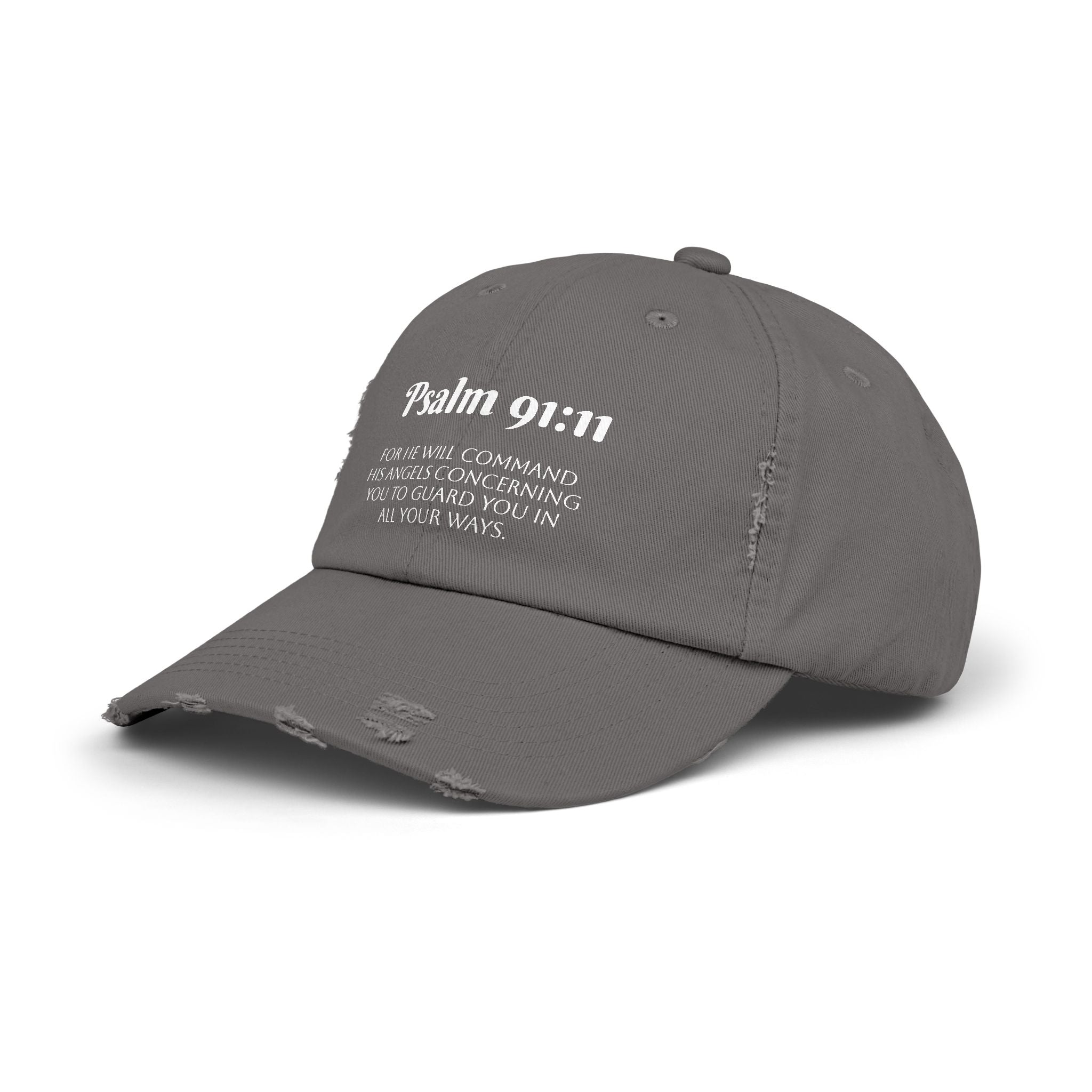 Faith-Inspired Unisex Distressed Cap, Psalm 91:11 Scripture Hat for Daily Wear, Inspirational Gift, Casual Style, Christian Faith