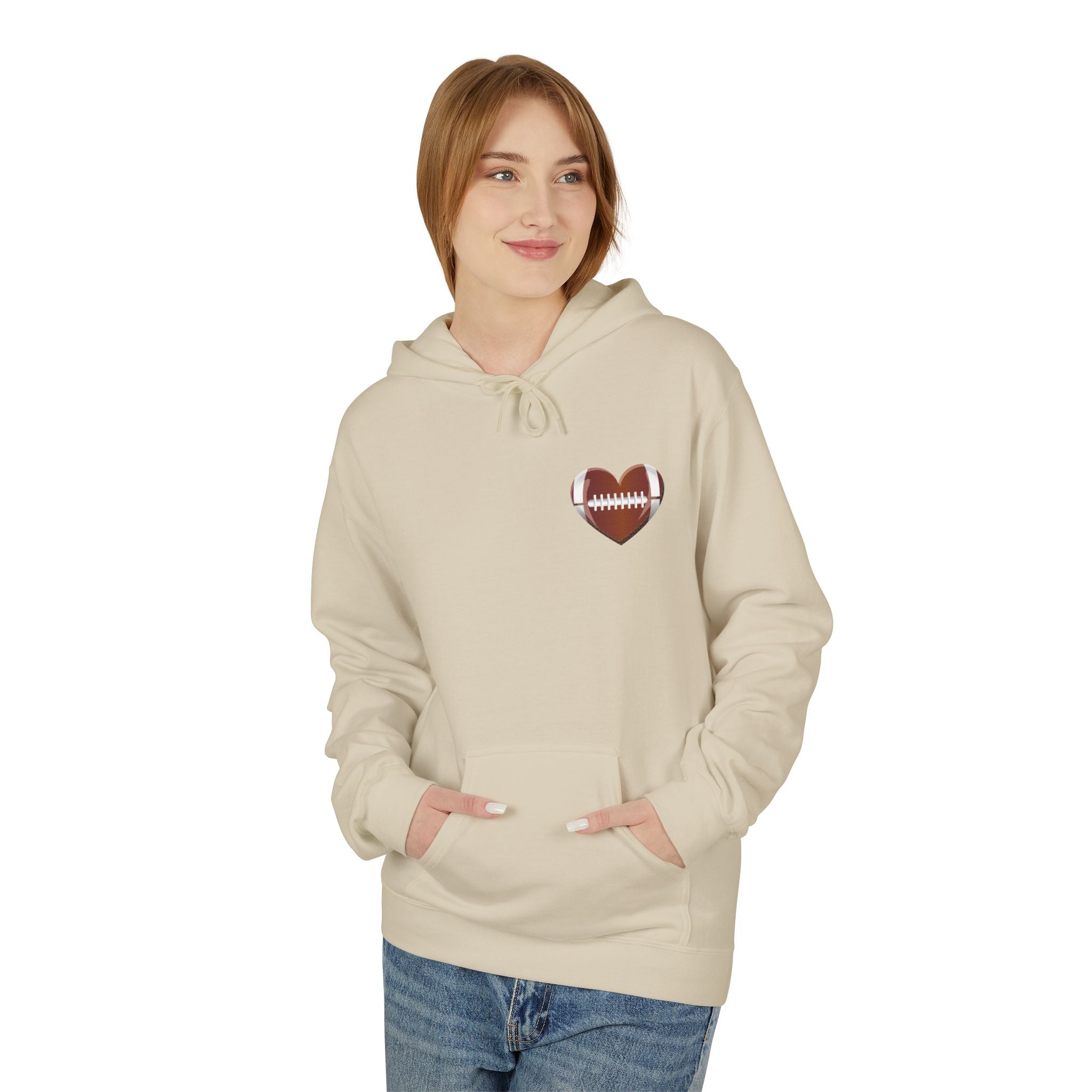 Football Heart Hoodie - Midweight Fleece Sweatshirt for Sports Fans, Gift for Holidays, Game Day Apparel, Cozy and Casual