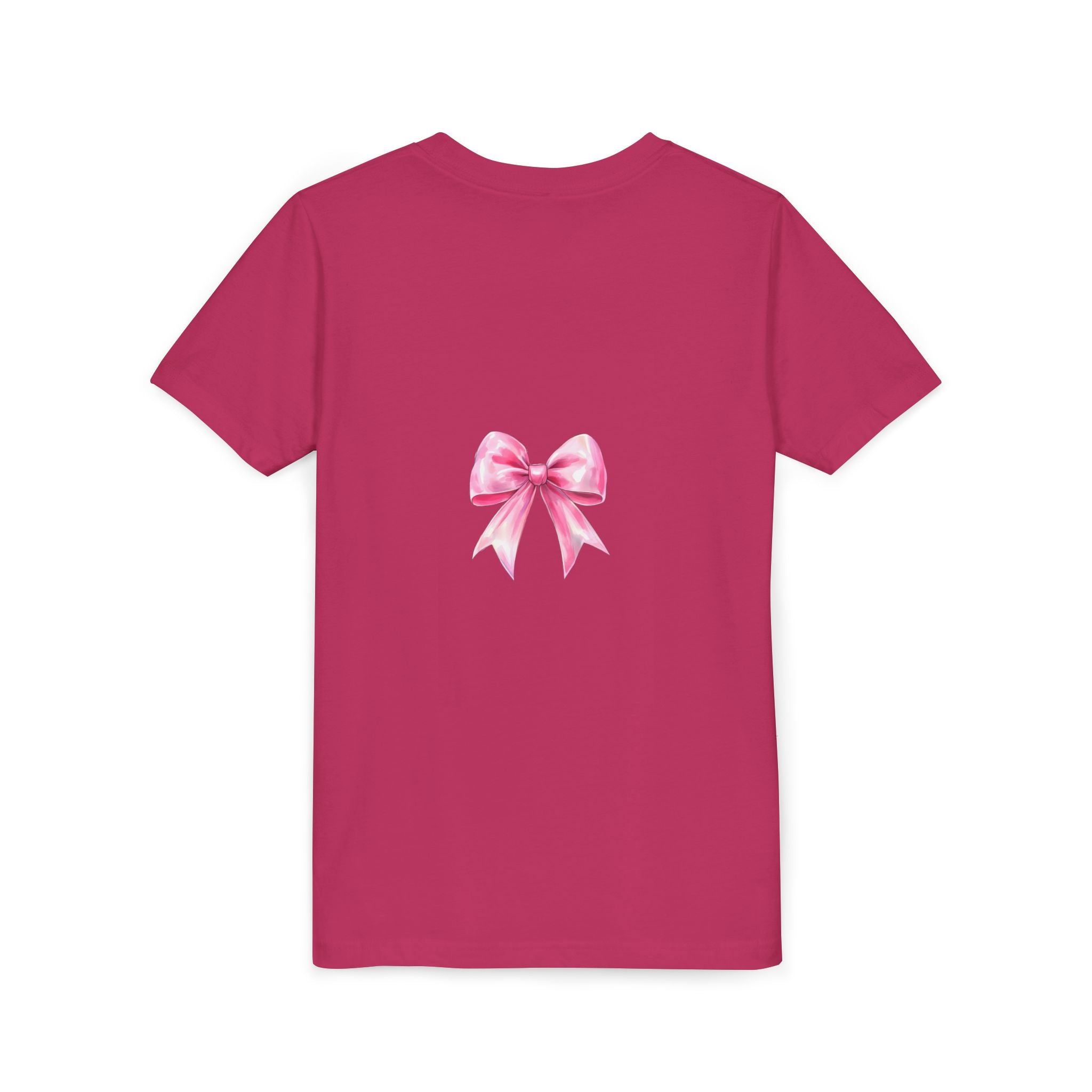 Cheerful Youth Tee with Pink Bow, Perfect for Cheerleading, Birthdays, Parties, Sports Events, and Everyday Wear