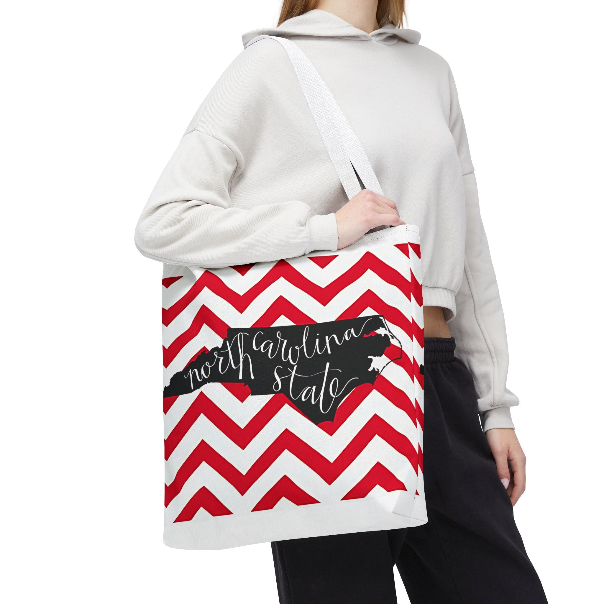 North Carolina Tote Bag, Stylish Chevron Pattern, Beach Essentials, Reusable Grocery Bag, Gift for Travelers, Southern Charm