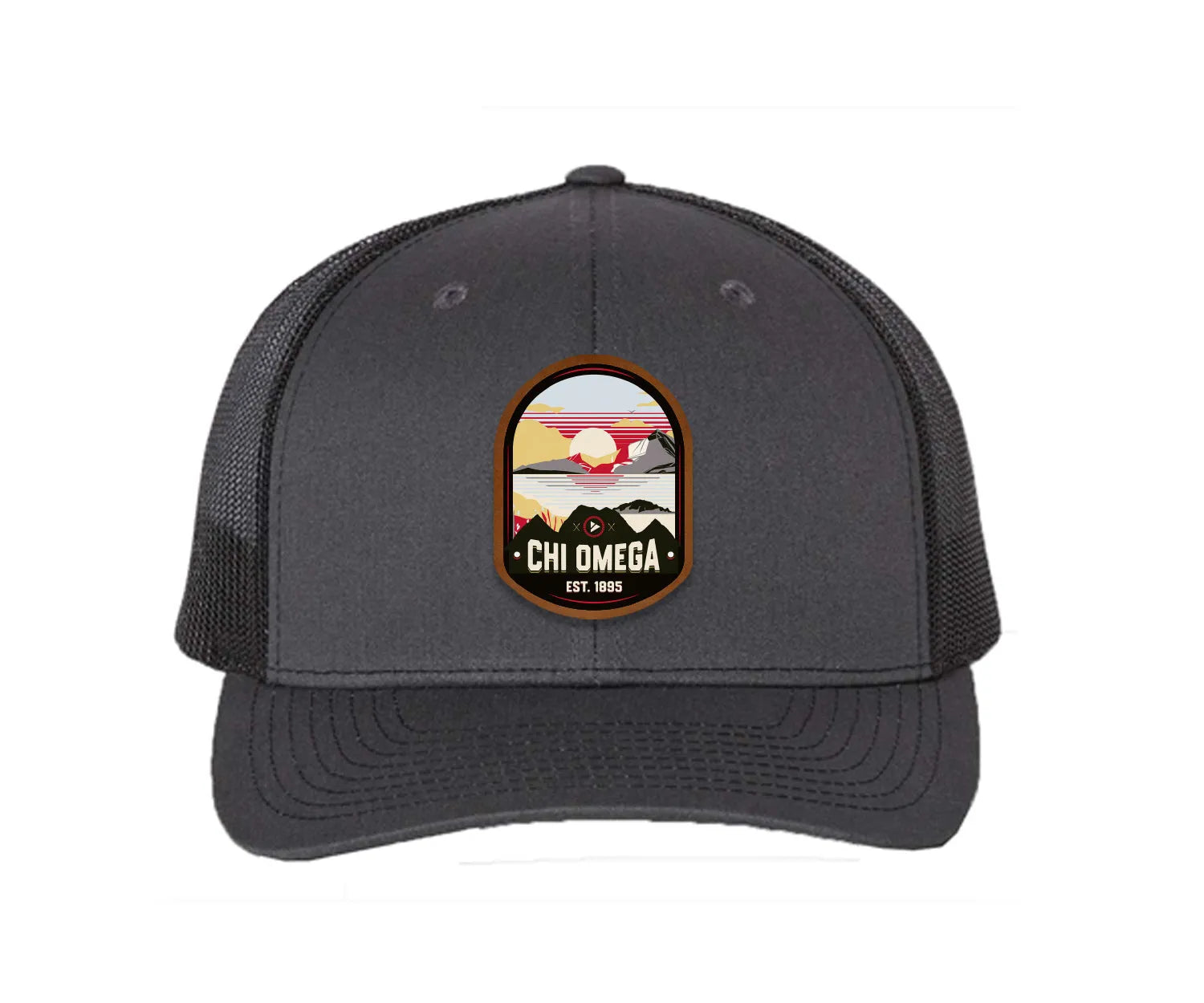 Chi Omega Richardson 112 UV Print Leatherette Patch Trucker Hat - Ventura