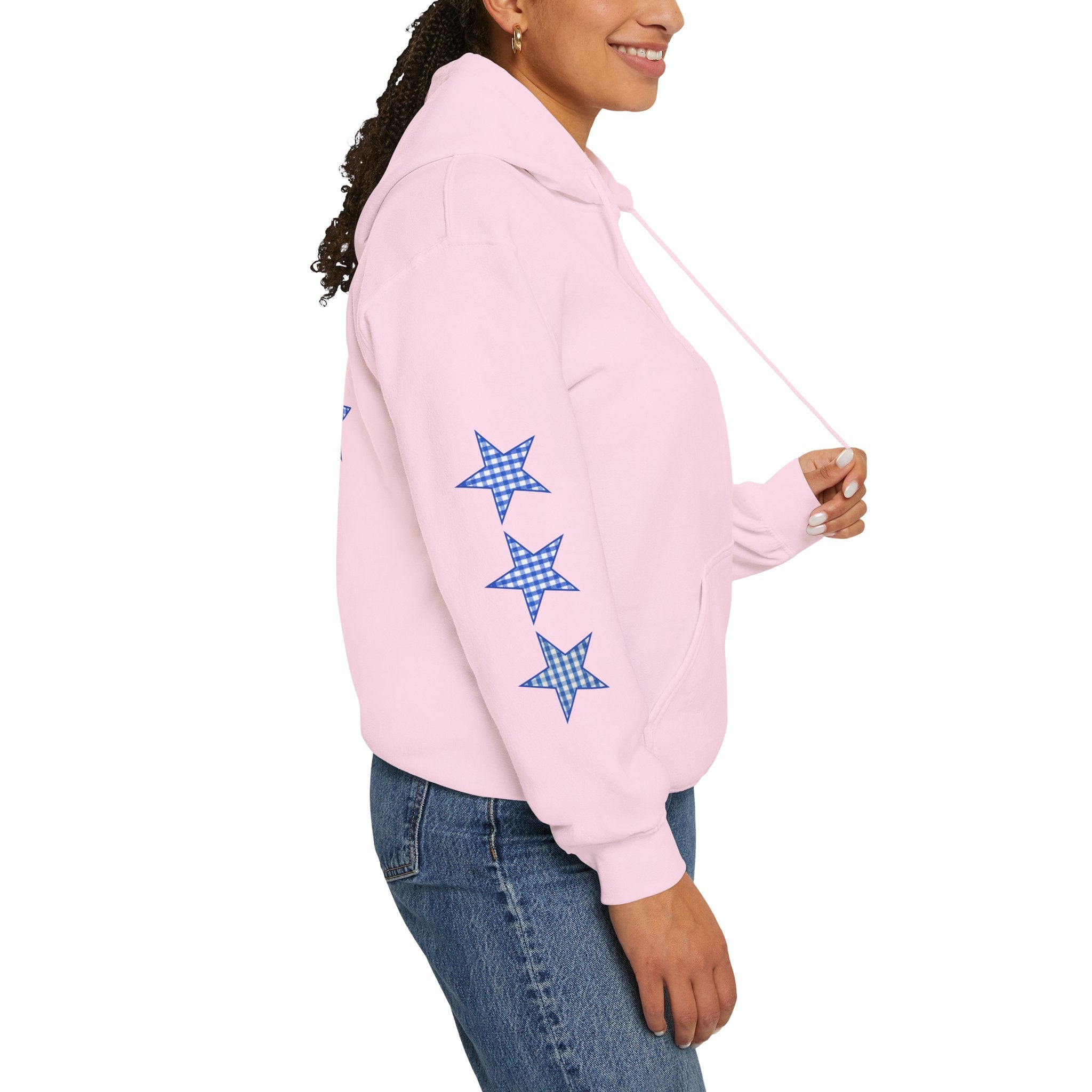 Customizable Tri-Star Blue Gingham Hoodie