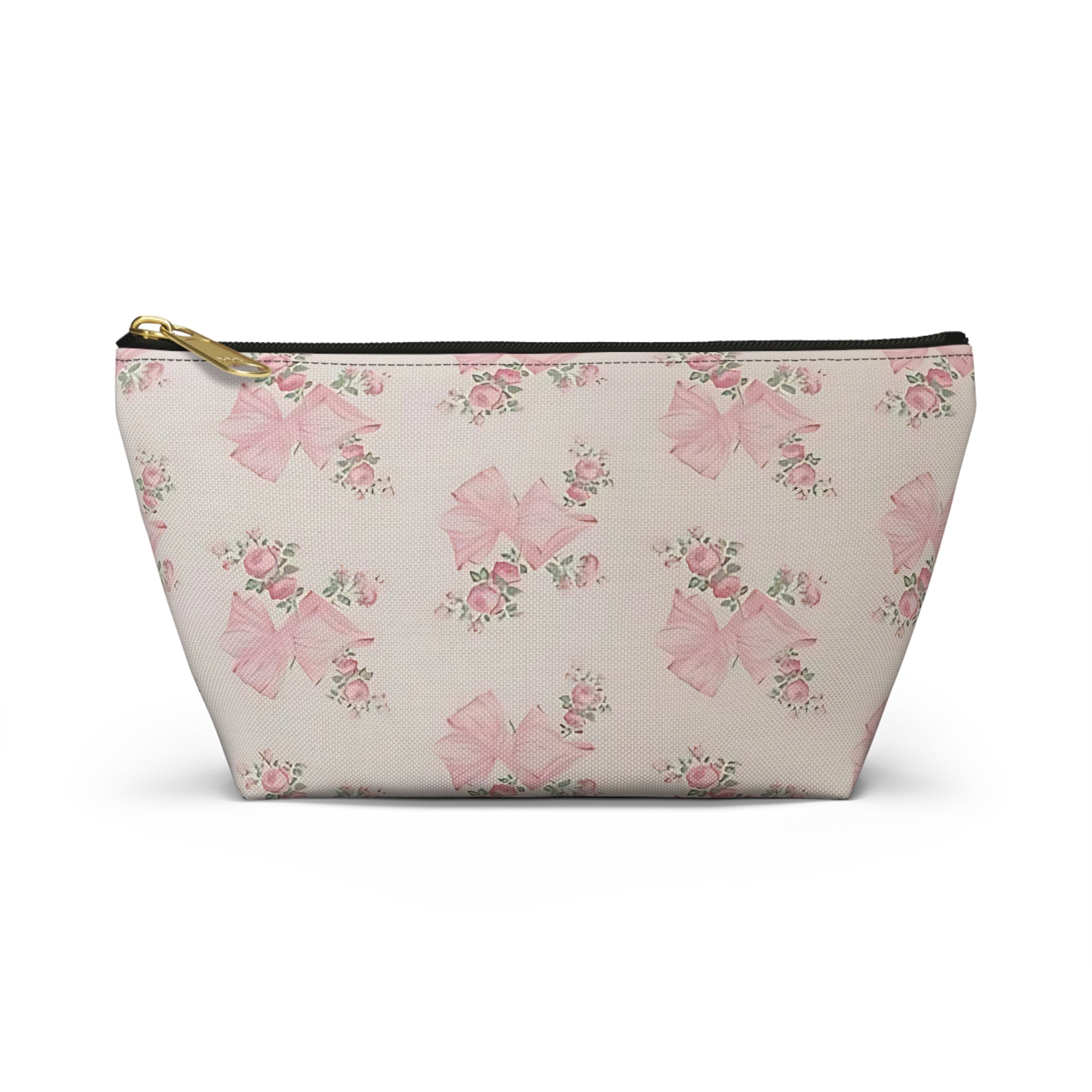 Floral Bow Accessory Pouch - Cute Makeup Bag, Gift Idea for Her, Wedding Favors, Travel Organizer, Floral Storage