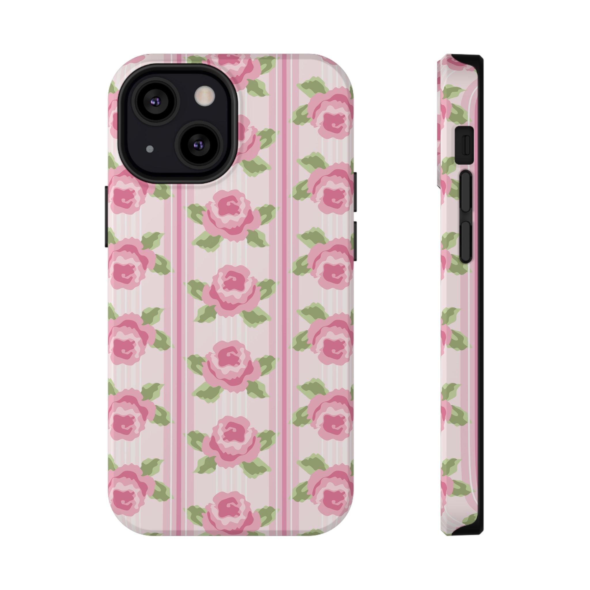 Customizable: Floral Impact-Resistant Phone Case, Pink Rose Pattern