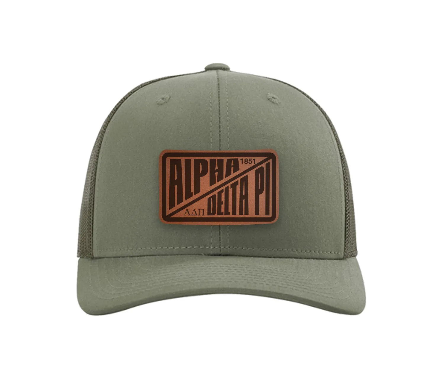 Alpha Delta Pi Richardson 112 Leatherette Patch Trucker Hat - Divide