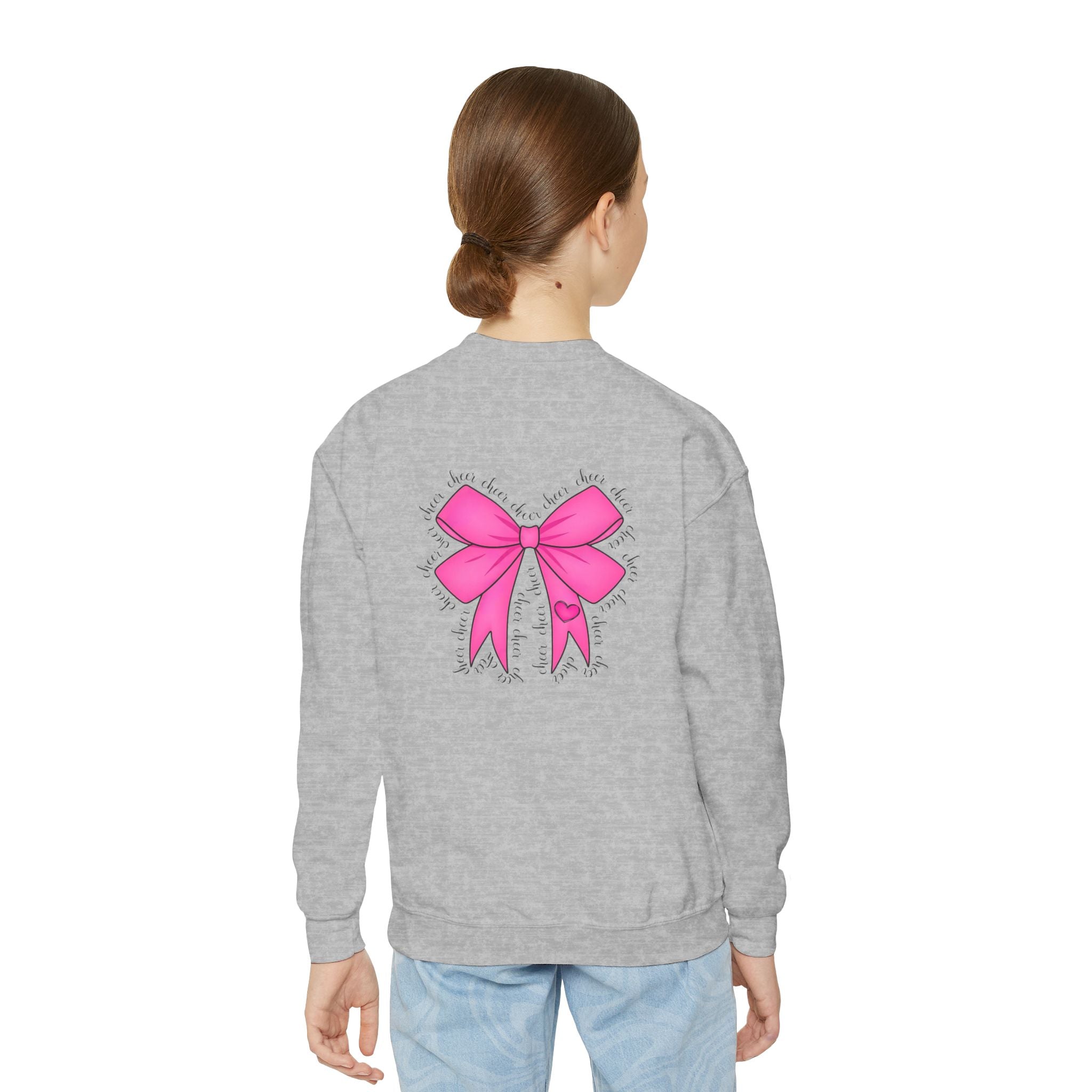 Customizable Youth Cheer Crewneck with Cheer Bow Design