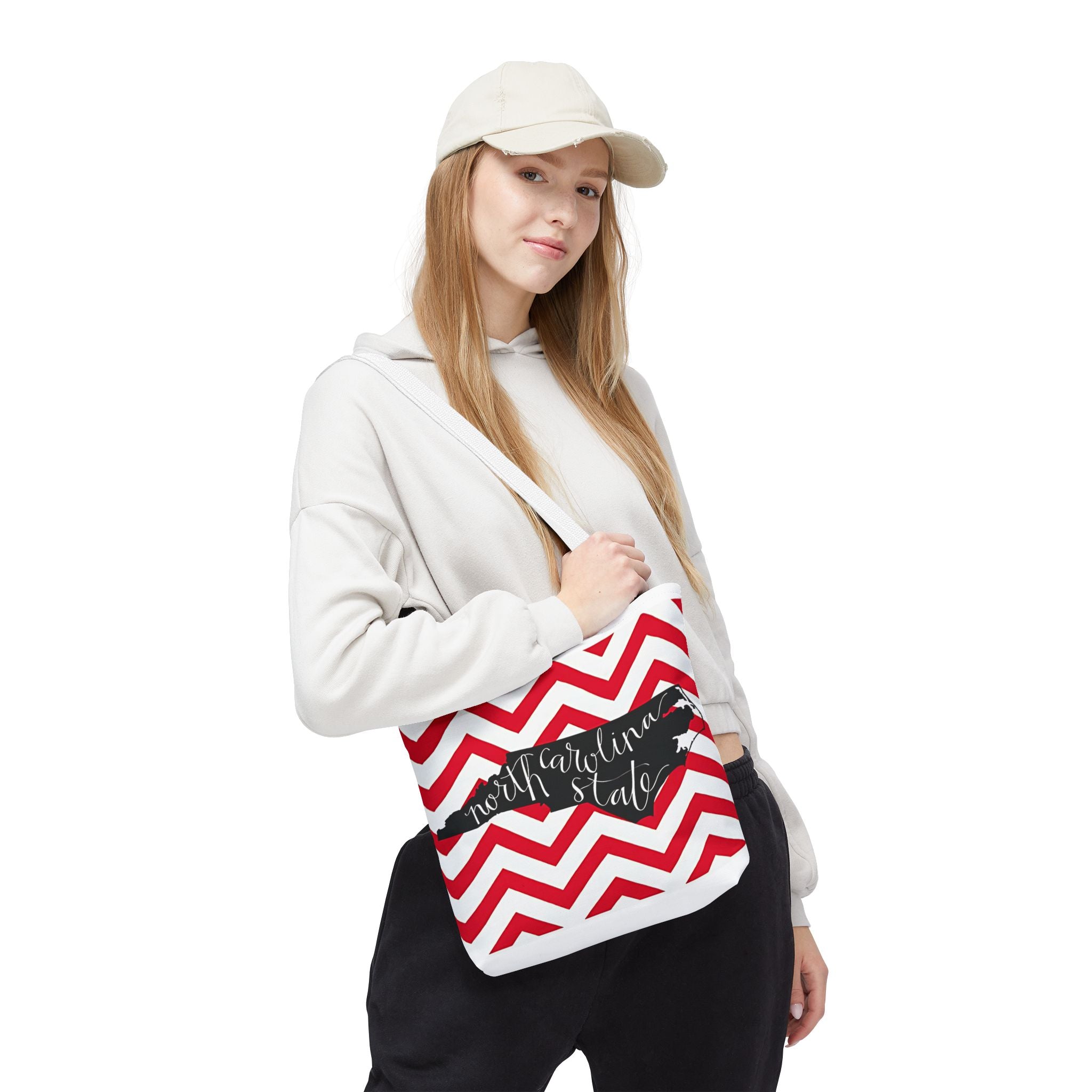 North Carolina Tote Bag, Stylish Chevron Pattern, Beach Essentials, Reusable Grocery Bag, Gift for Travelers, Southern Charm