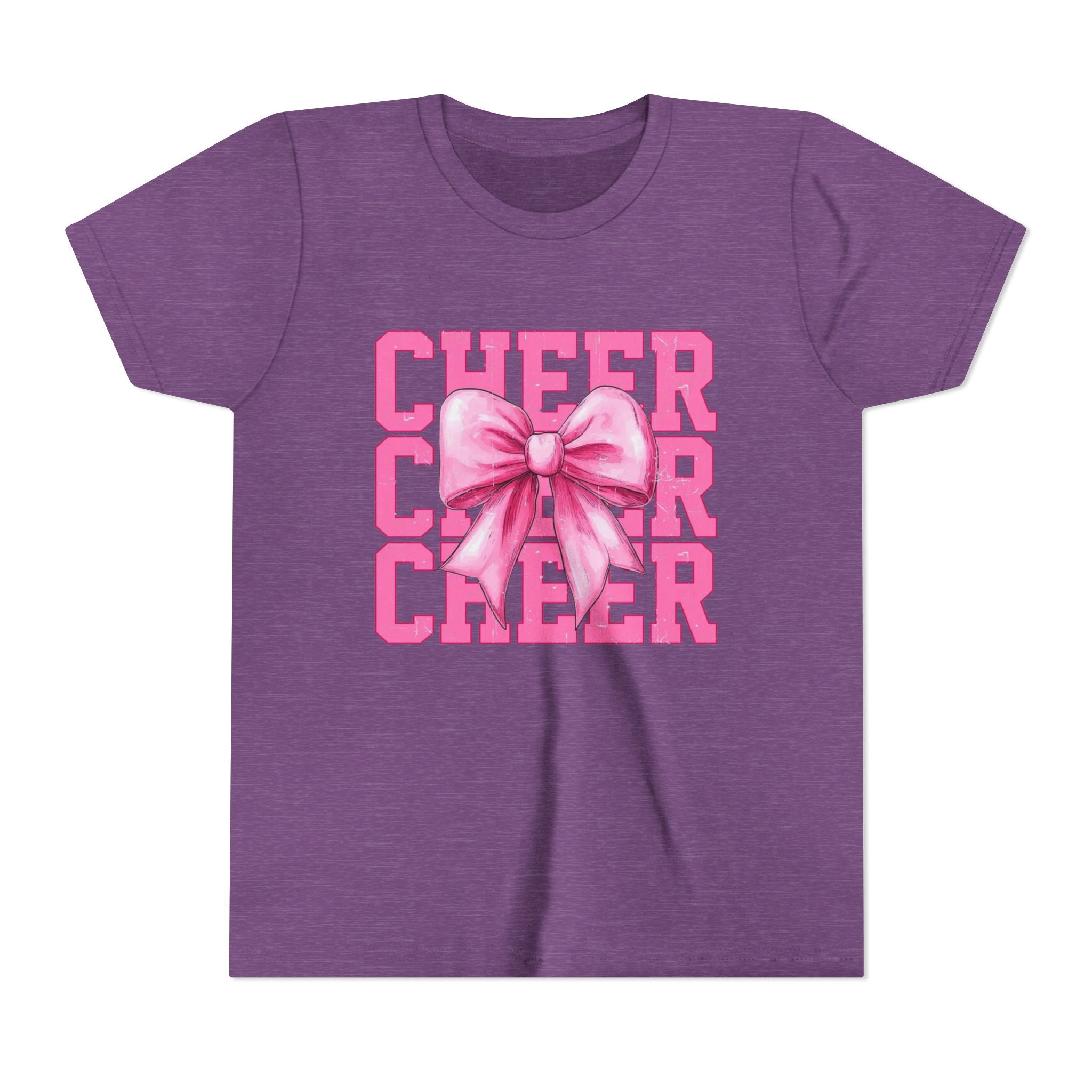 Cheerful Youth Tee with Pink Bow, Perfect for Cheerleading, Birthdays, Parties, Sports Events, and Everyday Wear