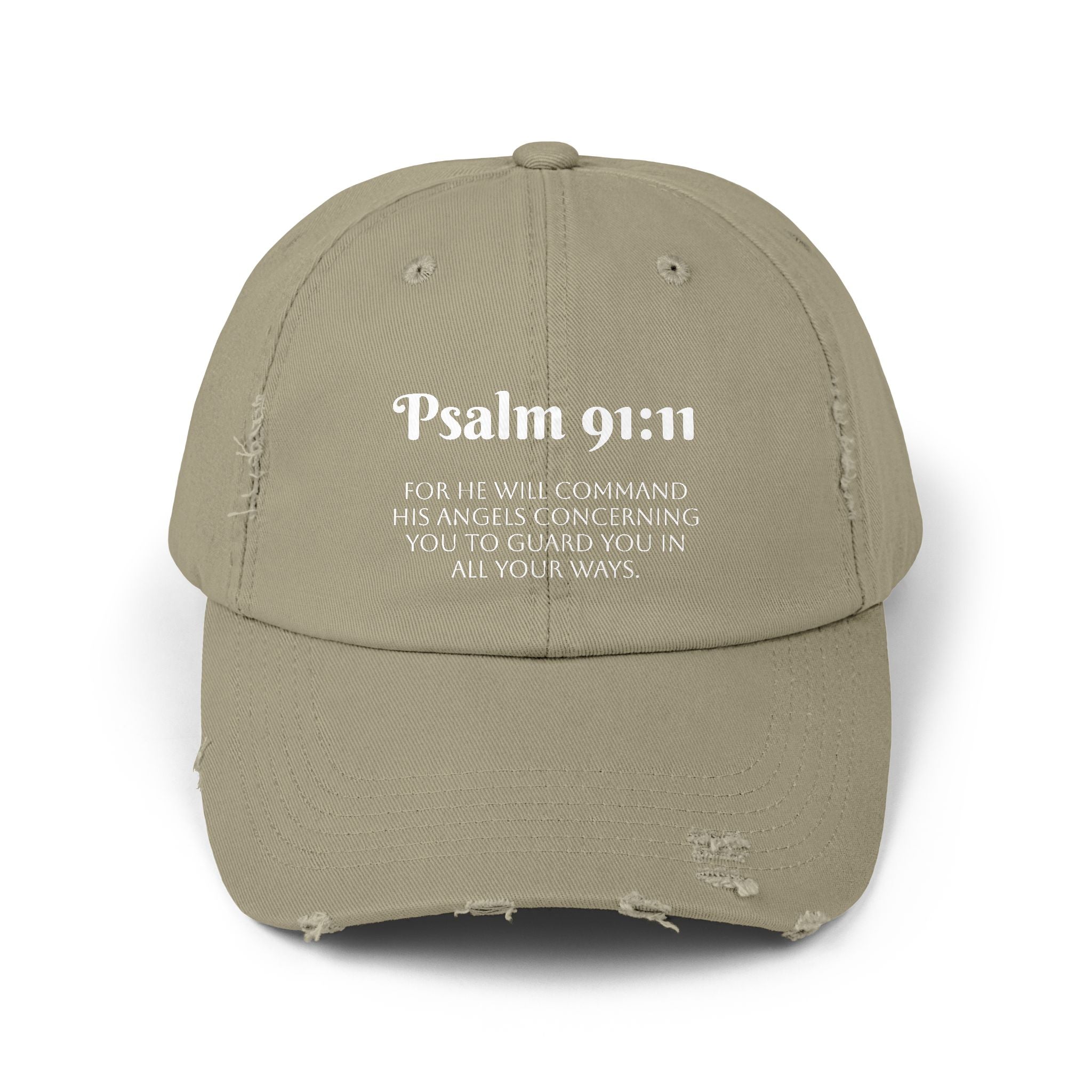 Faith-Inspired Unisex Distressed Cap, Psalm 91:11 Scripture Hat for Daily Wear, Inspirational Gift, Casual Style, Christian Faith