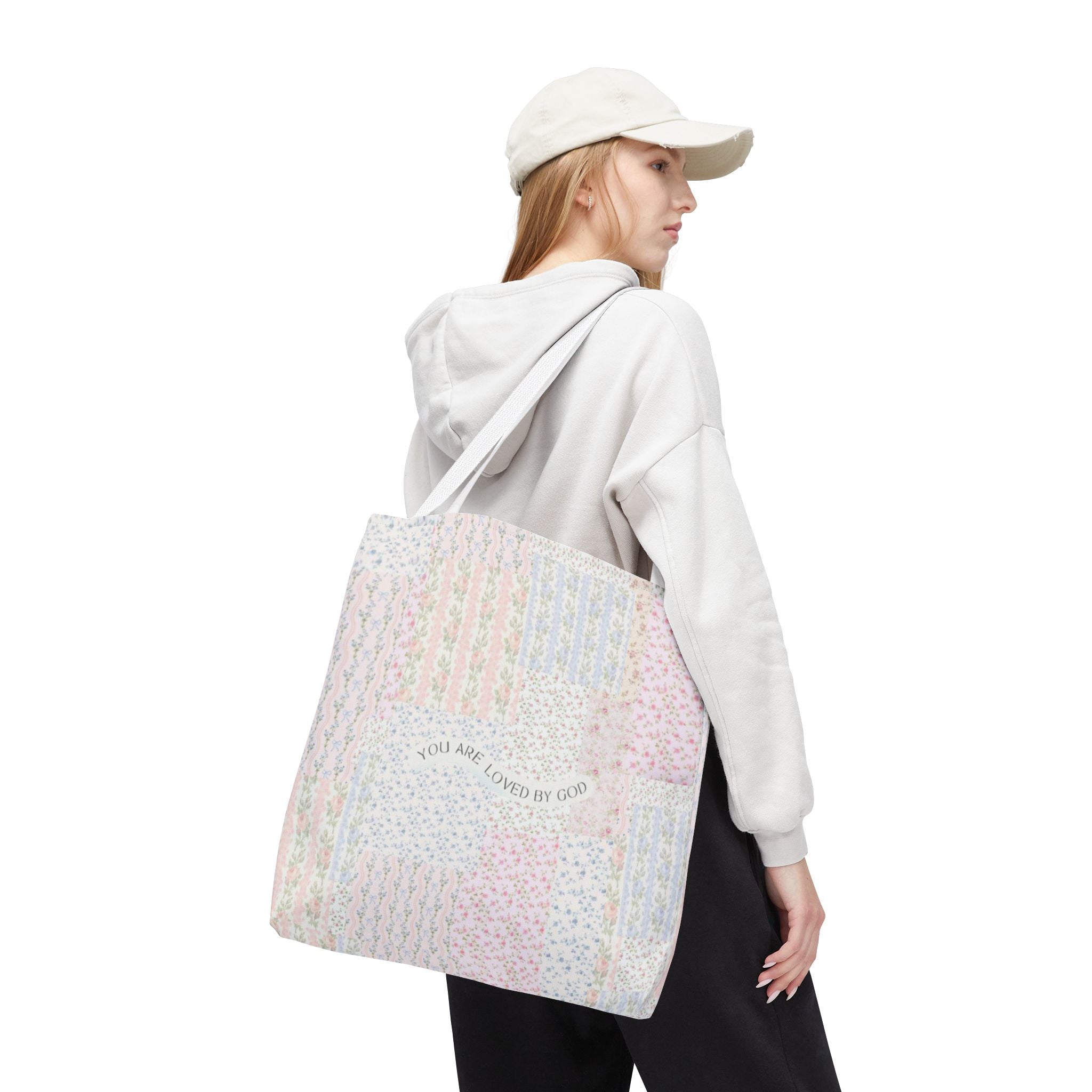 Spiritual Tote Bag with Floral Design, Inspirational Gift for Women, Church Bag, Eco-Friendly Shoulder Tote, Everyday Use