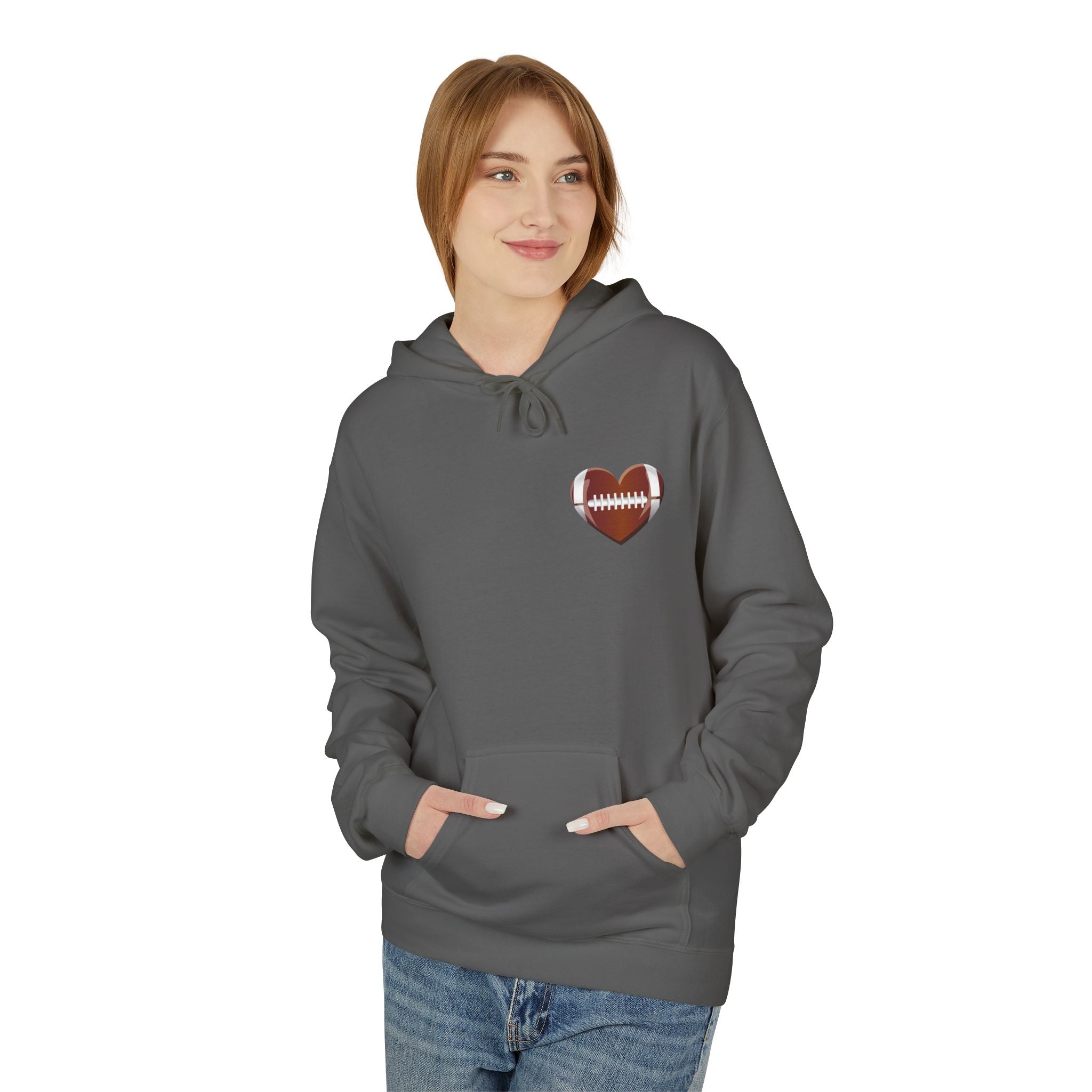 Football Heart Hoodie - Midweight Fleece Sweatshirt for Sports Fans, Gift for Holidays, Game Day Apparel, Cozy and Casual