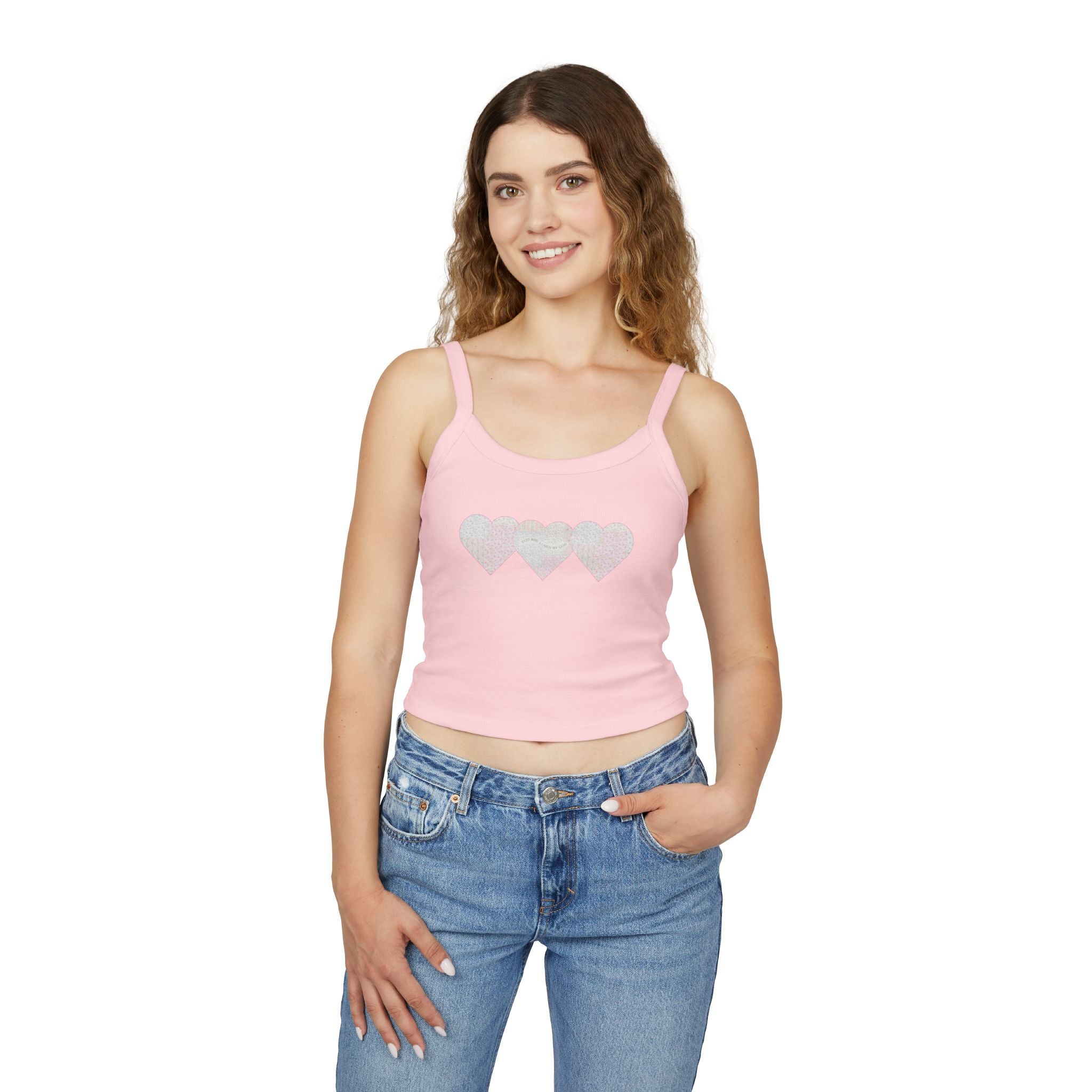 You are Loved by God Patchwork Hearts Spaghetti Strap Tank Top
