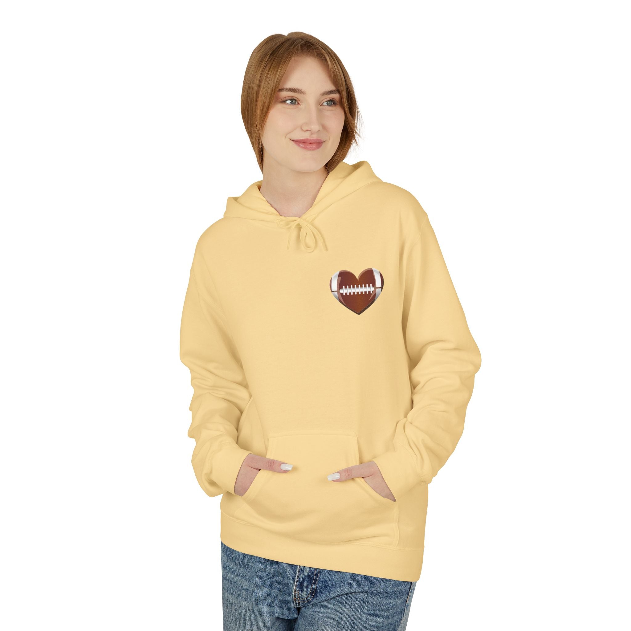 Football Heart Hoodie - Midweight Fleece Sweatshirt for Sports Fans, Gift for Holidays, Game Day Apparel, Cozy and Casual