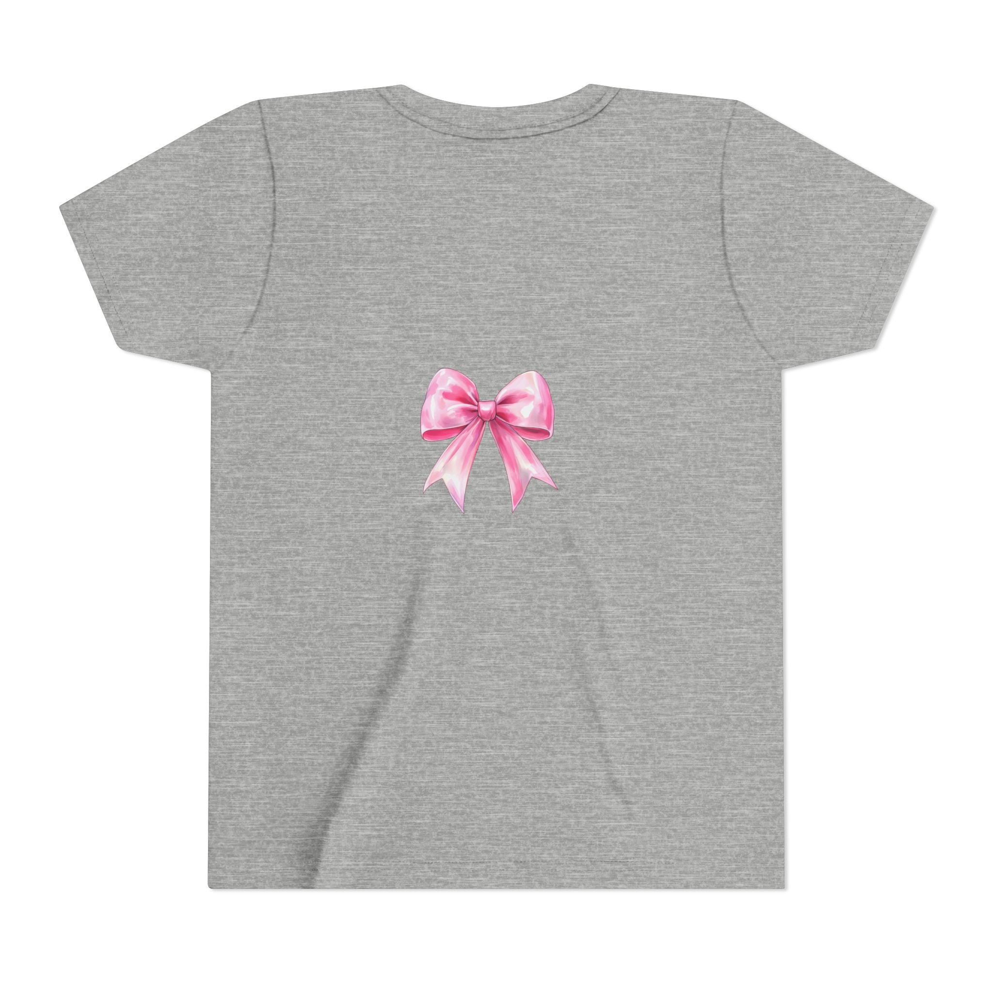 Cheerful Youth Tee with Pink Bow, Perfect for Cheerleading, Birthdays, Parties, Sports Events, and Everyday Wear