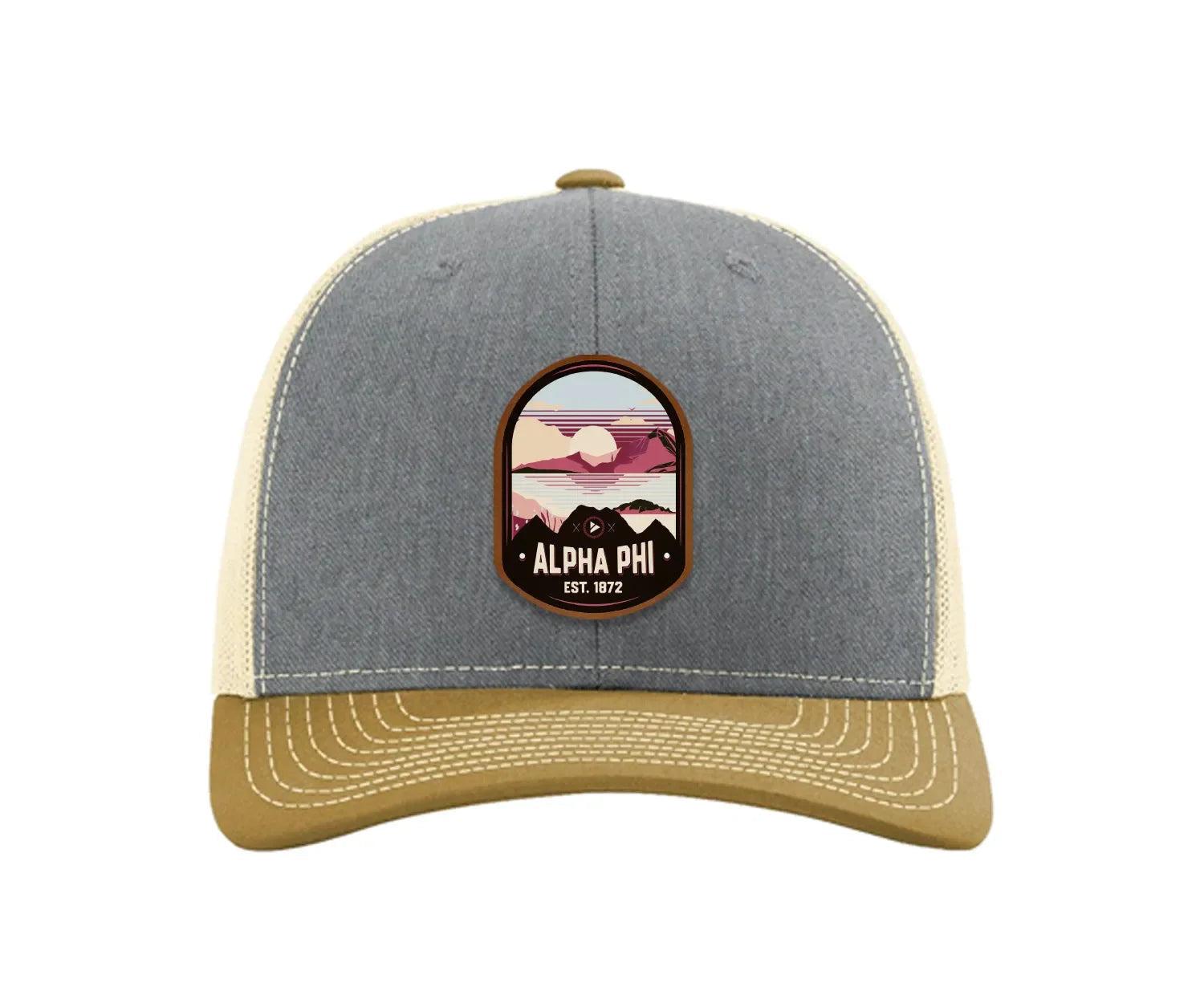 Alpha Phi Richardson 112 UV Print Leatherette Patch Trucker Hat - Ventura