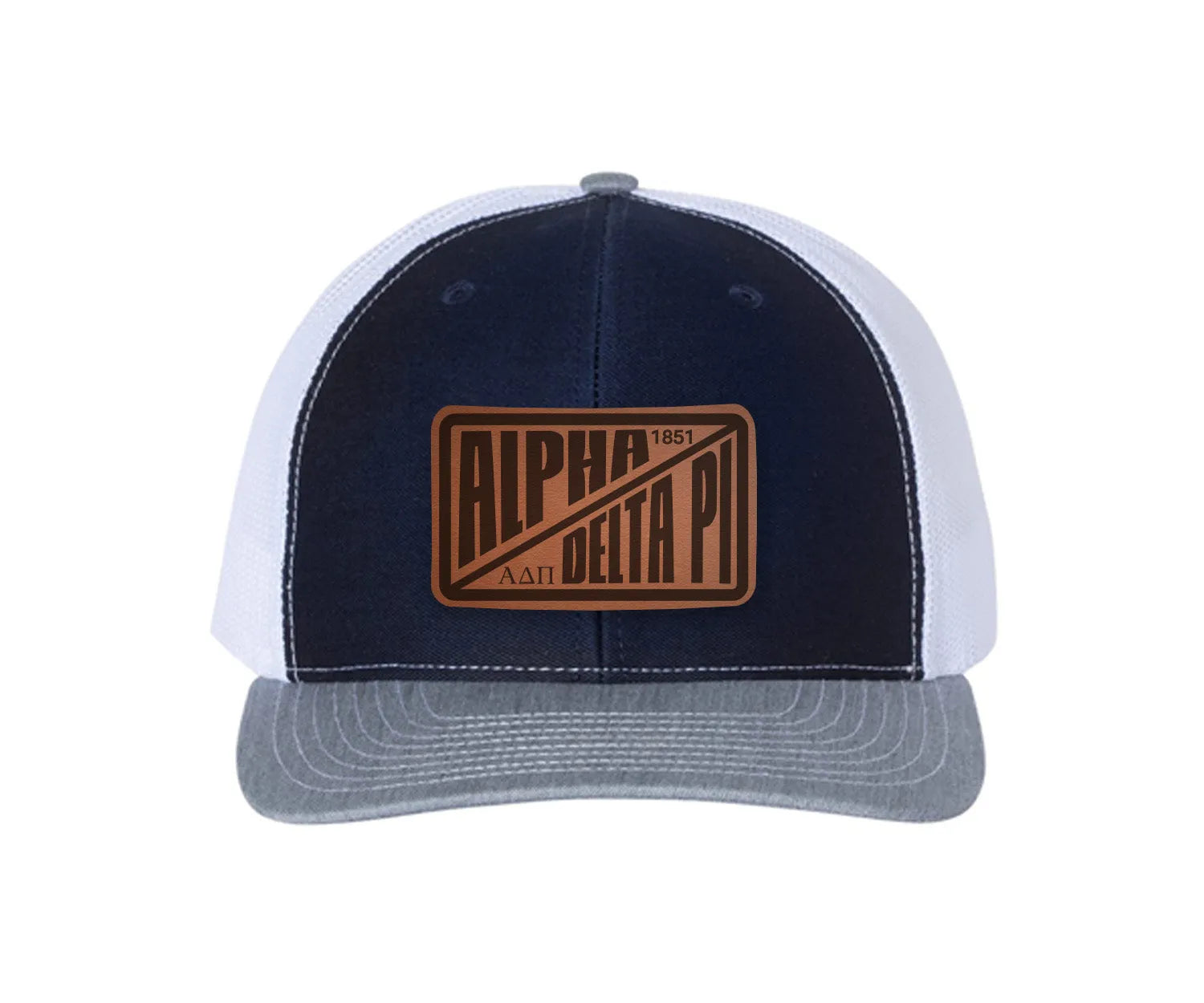 Alpha Delta Pi Richardson 112 Leatherette Patch Trucker Hat - Divide