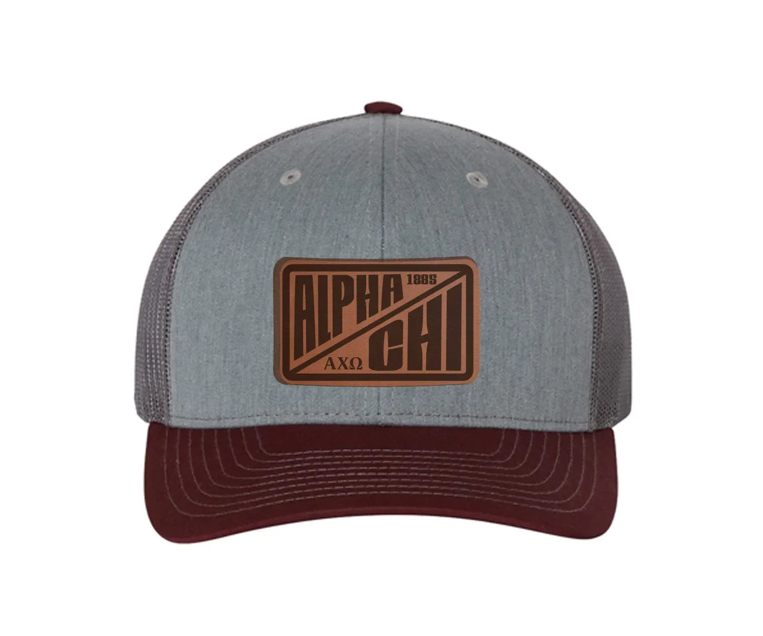 Alpha Chi Omega Richardson 112 Leatherette Patch Trucker Hat - Divide