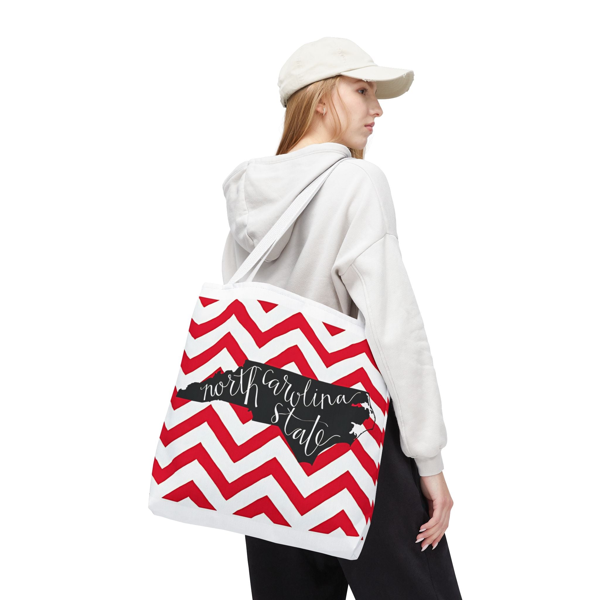 North Carolina Tote Bag, Stylish Chevron Pattern, Beach Essentials, Reusable Grocery Bag, Gift for Travelers, Southern Charm